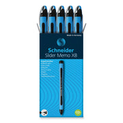 Schneider Slider Memo XB Ballpoint Pen - 1.4 mm Extra Broad Pen Point - Black Ink - Black Rubberized, Light Blue Barrel - Stainless Steel Tip - 10 / Pack