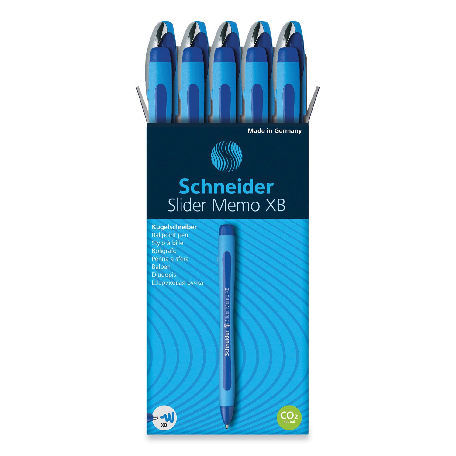 Schneider Slider Memo XB Ballpoint Pen - 1.4 mm Extra Broad Pen Point - Blue Ink - Blue Rubberized, Light Blue Barrel - Stainless Steel Tip - 10 / Pack