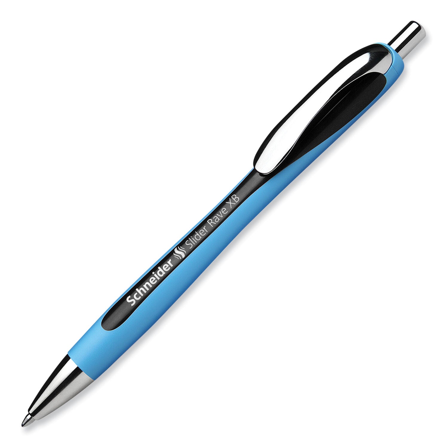Schneider Slider Rave XB Ballpoint Pen - 1.4 mm Extra Broad Pen Point - Retractable - Black Ink - Black Rubberized, Light Blue Barrel - Stainless Steel Tip - 5 / Pack