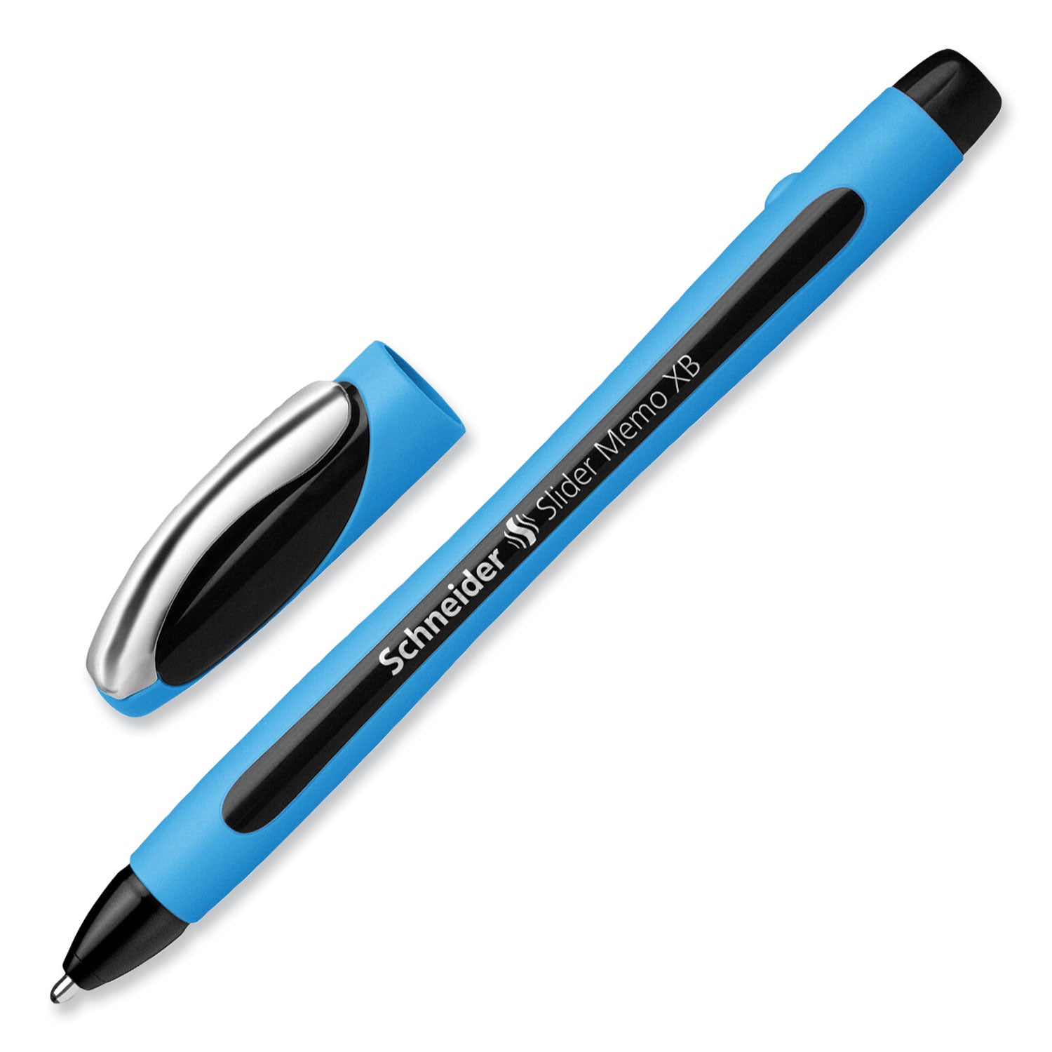 Schneider Slider Memo XB Ballpoint Pen - 1.4 mm Extra Broad Pen Point - Black Ink - Black Rubberized, Light Blue Barrel - Stainless Steel Tip - 10 / Pack