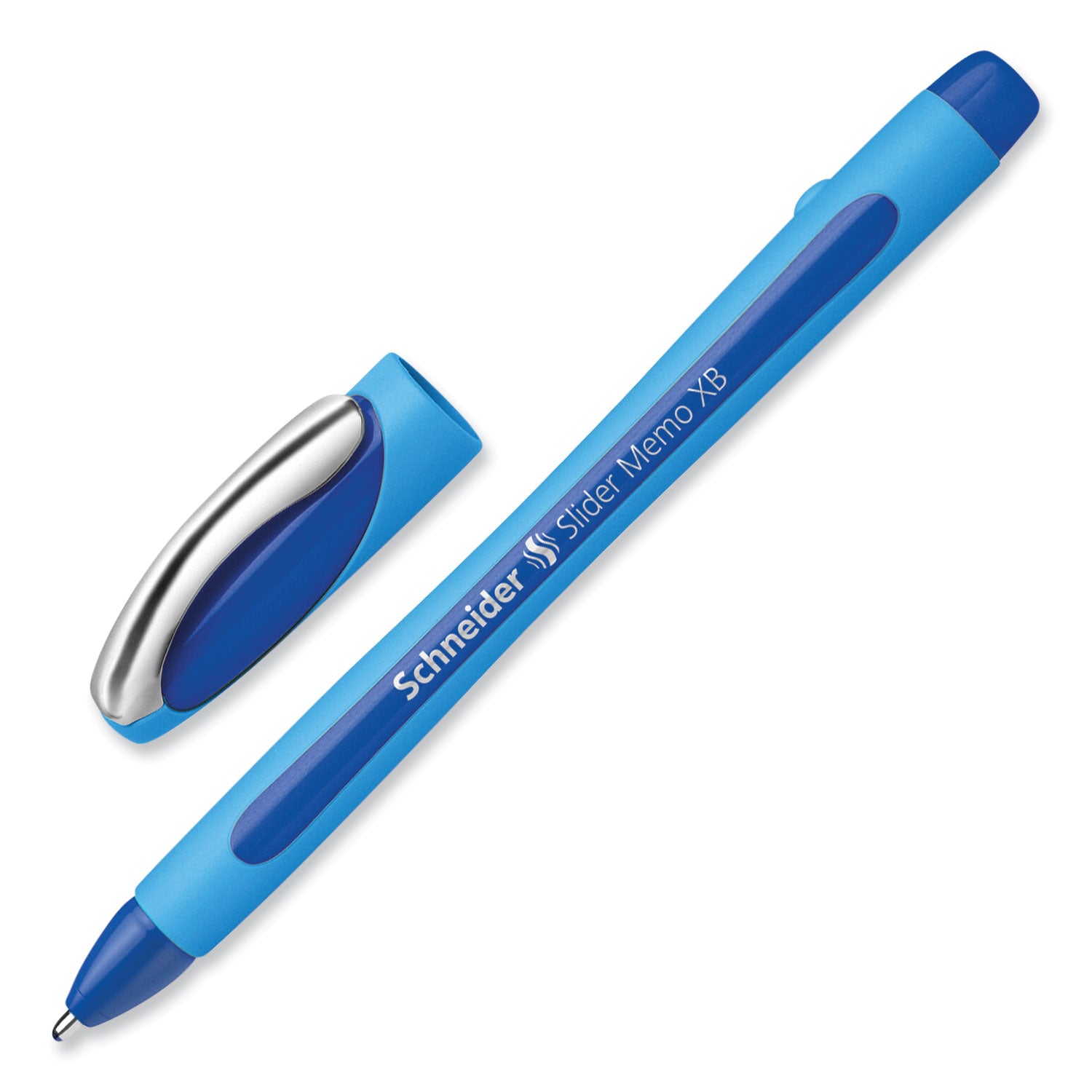 Schneider Slider Memo XB Ballpoint Pen - 1.4 mm Extra Broad Pen Point - Blue Ink - Blue Rubberized, Light Blue Barrel - Stainless Steel Tip - 10 / Pack
