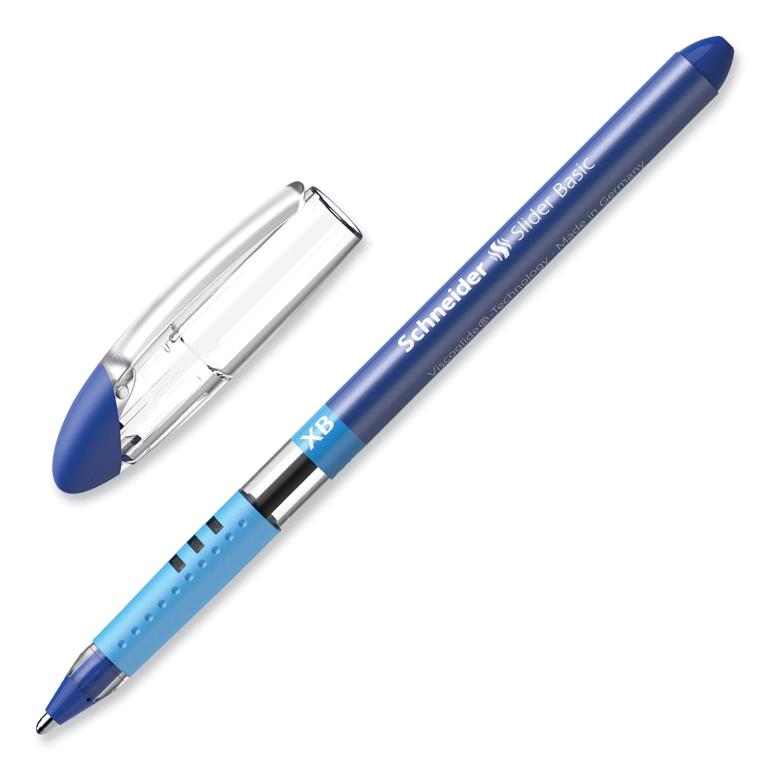 Schneider Slider Basic XB Ballpoint Pen - 1.4 mm Extra Broad Pen Point - Blue Ink - Blue Rubberized, Transparent, Silver Barrel - Stainless Steel Tip - 10 / Pack