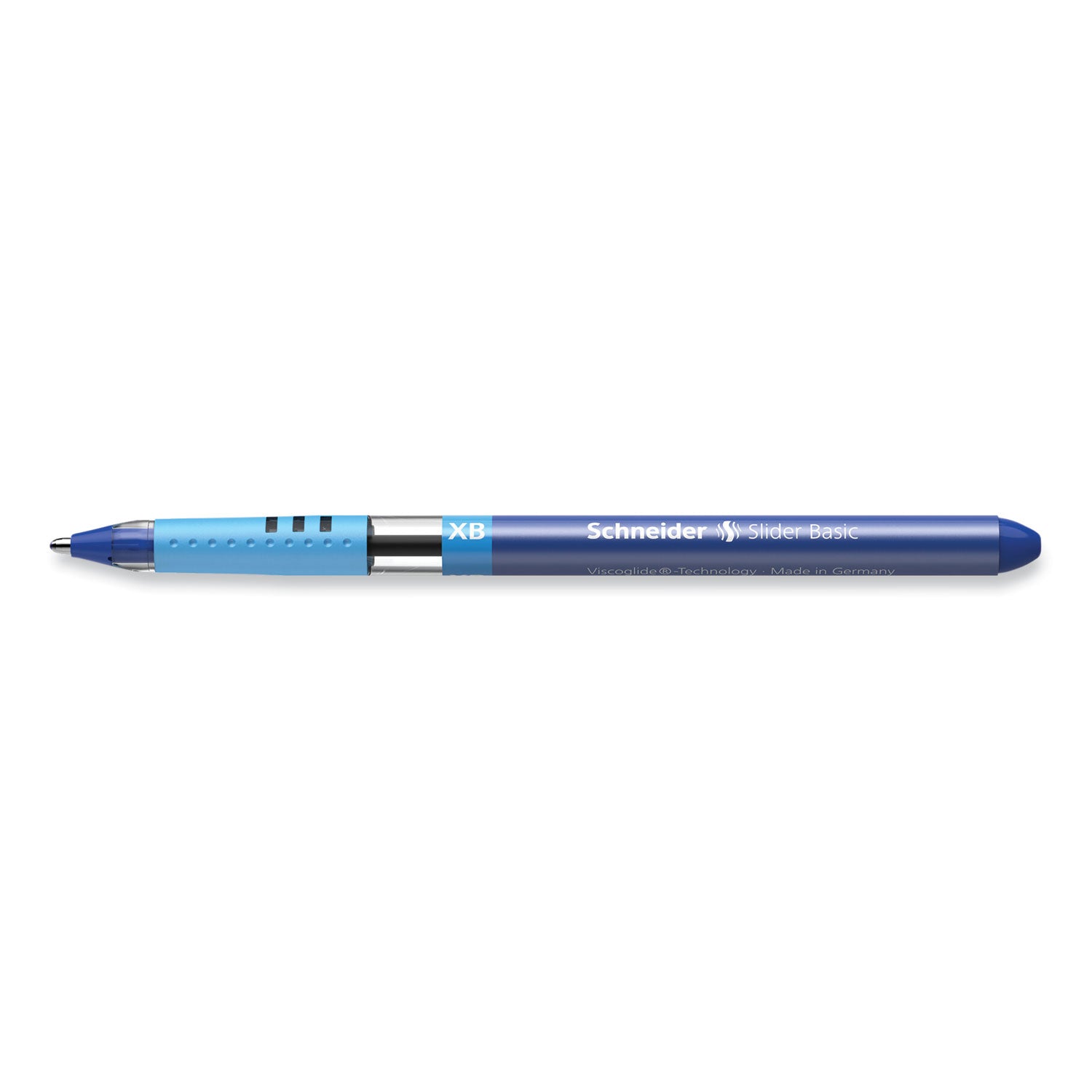 Schneider Slider Basic XB Ballpoint Pen - 1.4 mm Extra Broad Pen Point - Blue Ink - Blue Rubberized, Transparent, Silver Barrel - Stainless Steel Tip - 10 / Pack