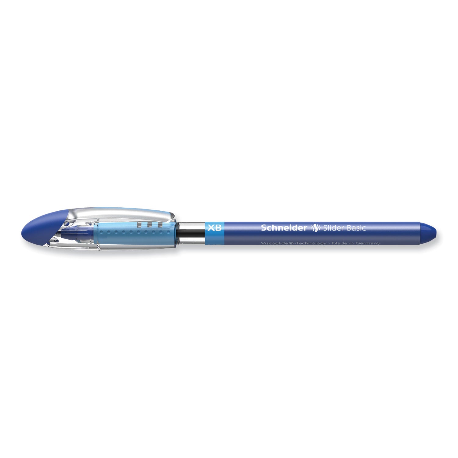Schneider Slider Basic XB Ballpoint Pen - 1.4 mm Extra Broad Pen Point - Blue Ink - Blue Rubberized, Transparent, Silver Barrel - Stainless Steel Tip - 10 / Pack