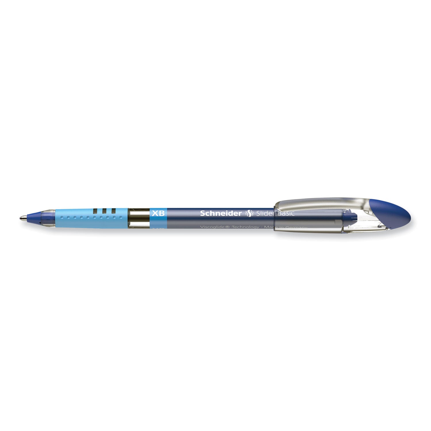 Schneider Slider Basic XB Ballpoint Pen - 1.4 mm Extra Broad Pen Point - Blue Ink - Blue Rubberized, Transparent, Silver Barrel - Stainless Steel Tip - 10 / Pack