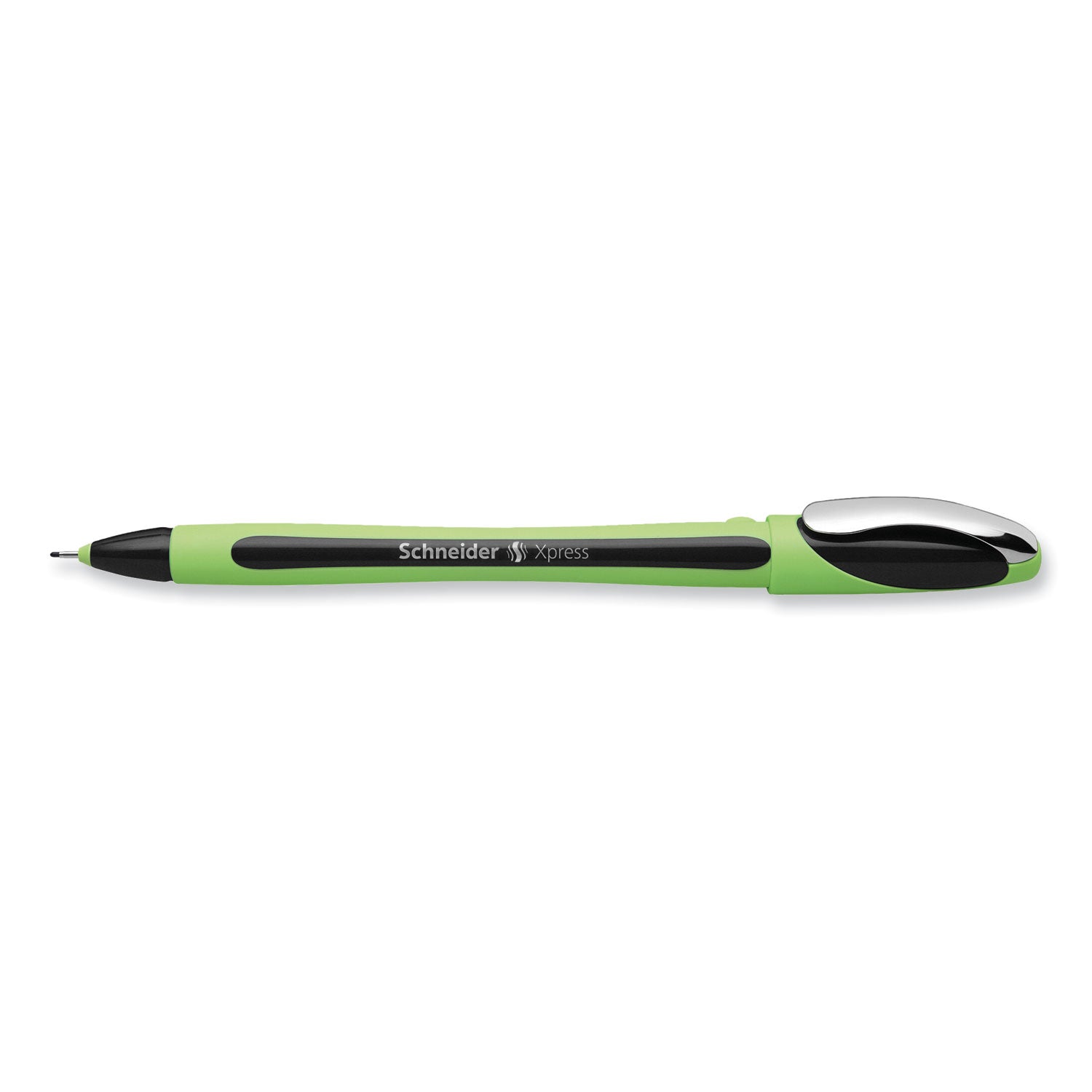 Schneider Xpress Fineliner Pen - 0.8 mm Medium Pen Point - Black Ink - Black Rubberized, Green Barrel - Stainless Steel Tip - 10 / Pack
