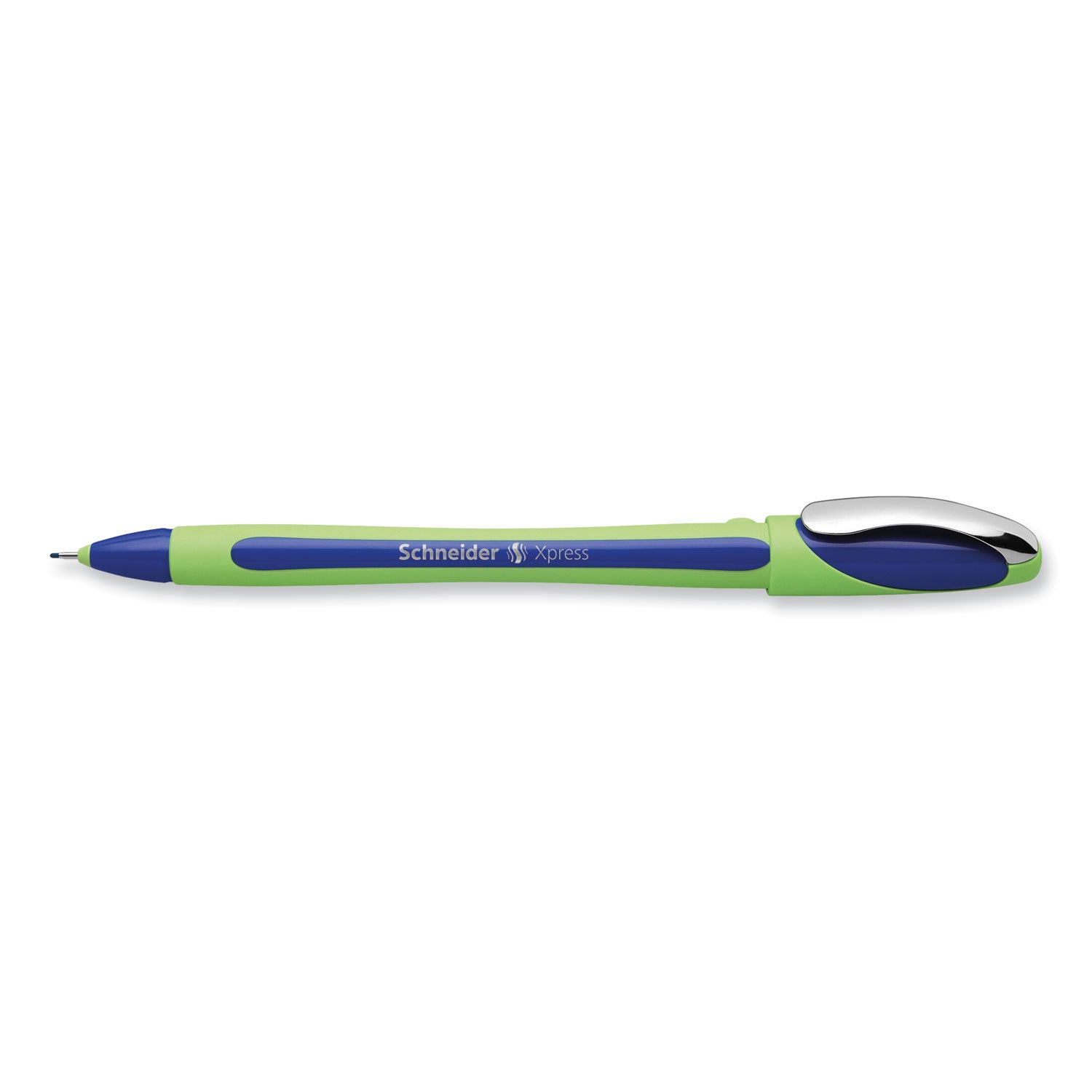 Schneider Xpress Fineliner Pen - 0.8 mm Medium Pen Point - Blue Ink - Blue Rubberized, Green Barrel - Stainless Steel Tip - 10 / Pack