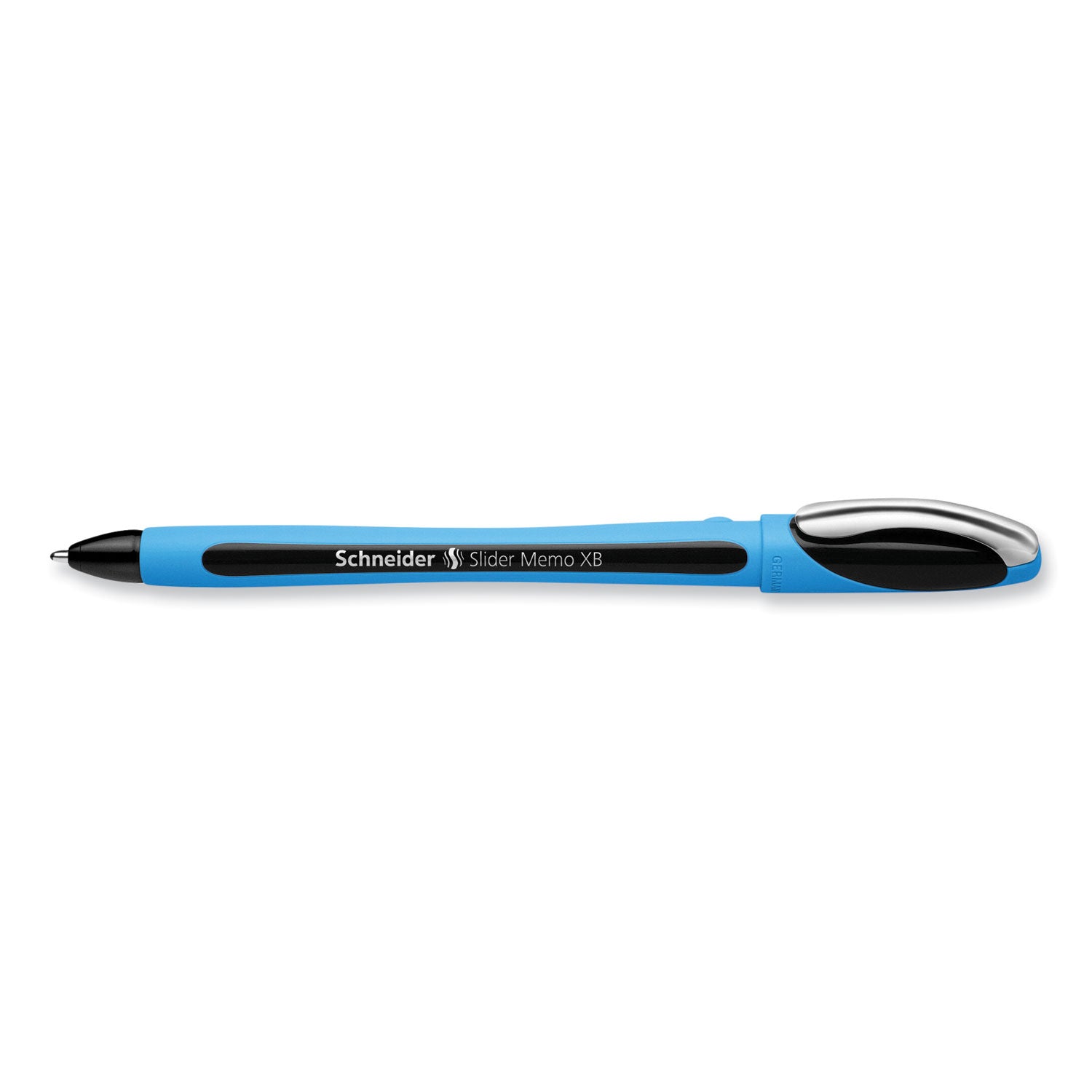 Schneider Slider Memo XB Ballpoint Pen - 1.4 mm Extra Broad Pen Point - Black Ink - Black Rubberized, Light Blue Barrel - Stainless Steel Tip - 10 / Pack
