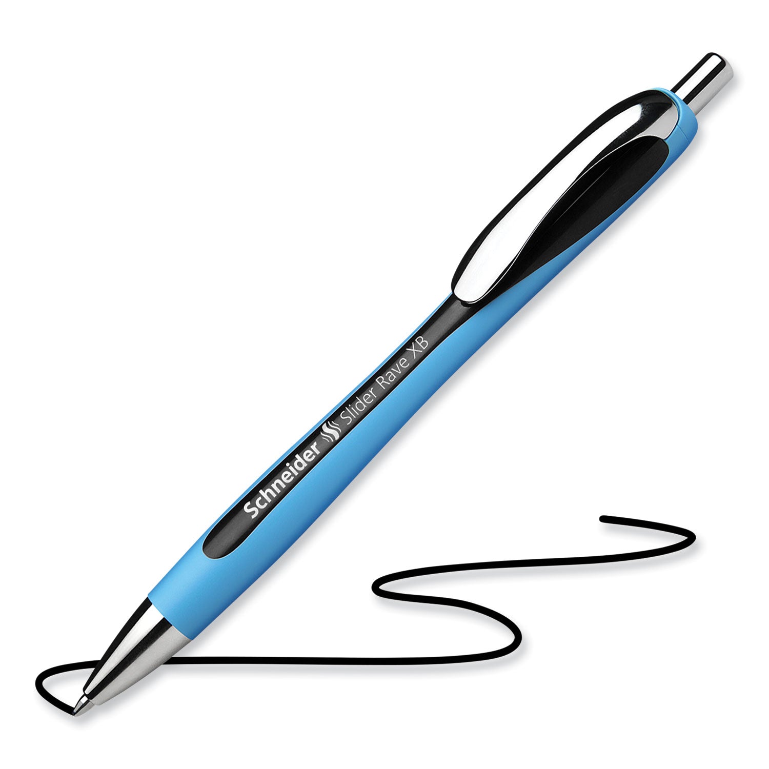 Schneider Slider Rave XB Ballpoint Pen - 1.4 mm Extra Broad Pen Point - Retractable - Black Ink - Black Rubberized, Light Blue Barrel - Stainless Steel Tip - 5 / Pack