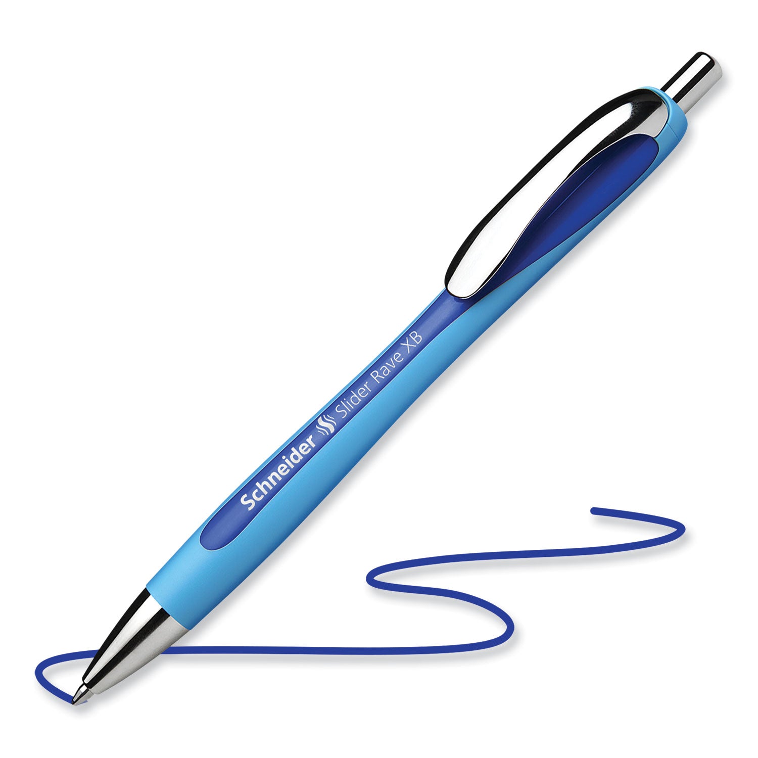 Schneider Slider Rave XB Ballpoint Pen - 1.4 mm Extra Broad Pen Point - Retractable - Blue Ink - Blue Rubberized, Light Blue Barrel - Stainless Steel Tip - 5 / Pack