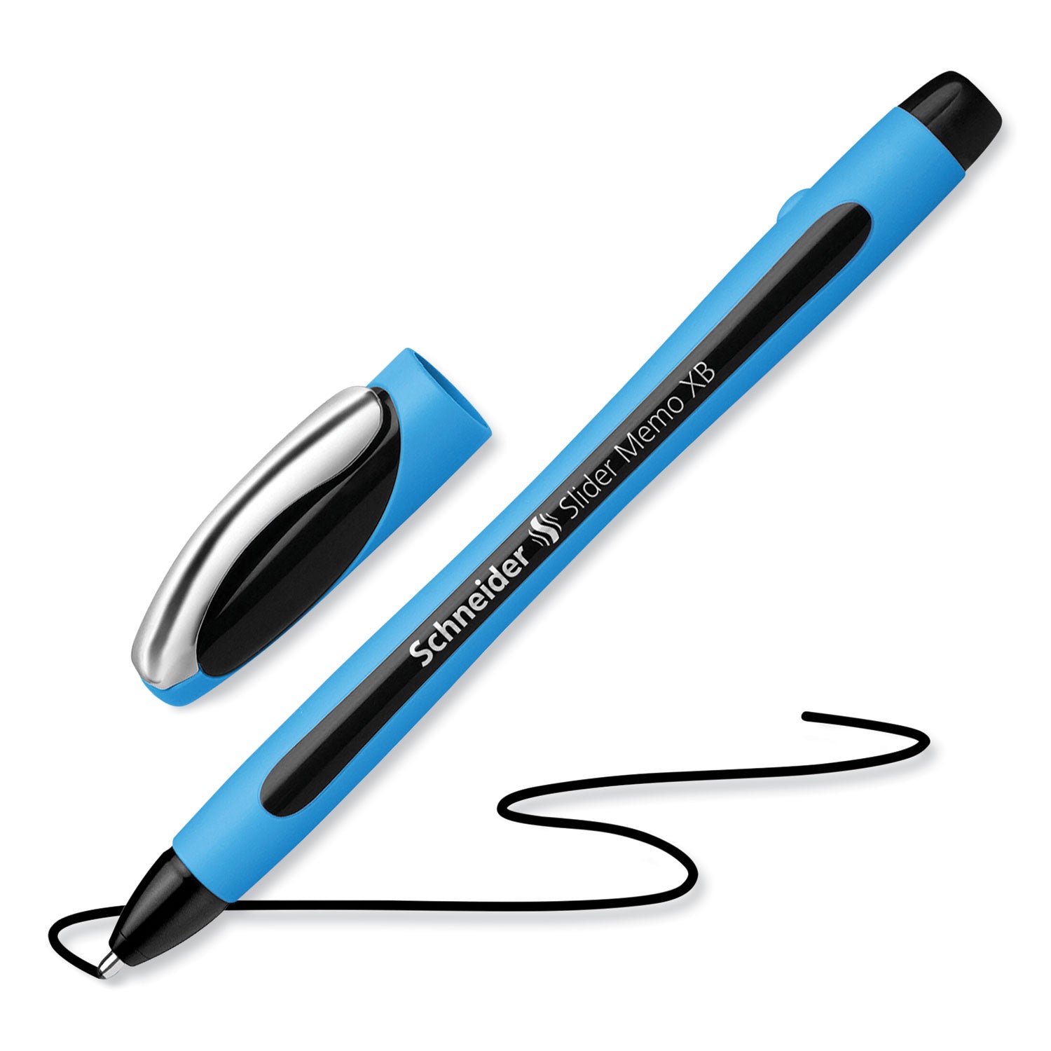 Schneider Slider Memo XB Ballpoint Pen - 1.4 mm Extra Broad Pen Point - Black Ink - Black Rubberized, Light Blue Barrel - Stainless Steel Tip - 10 / Pack