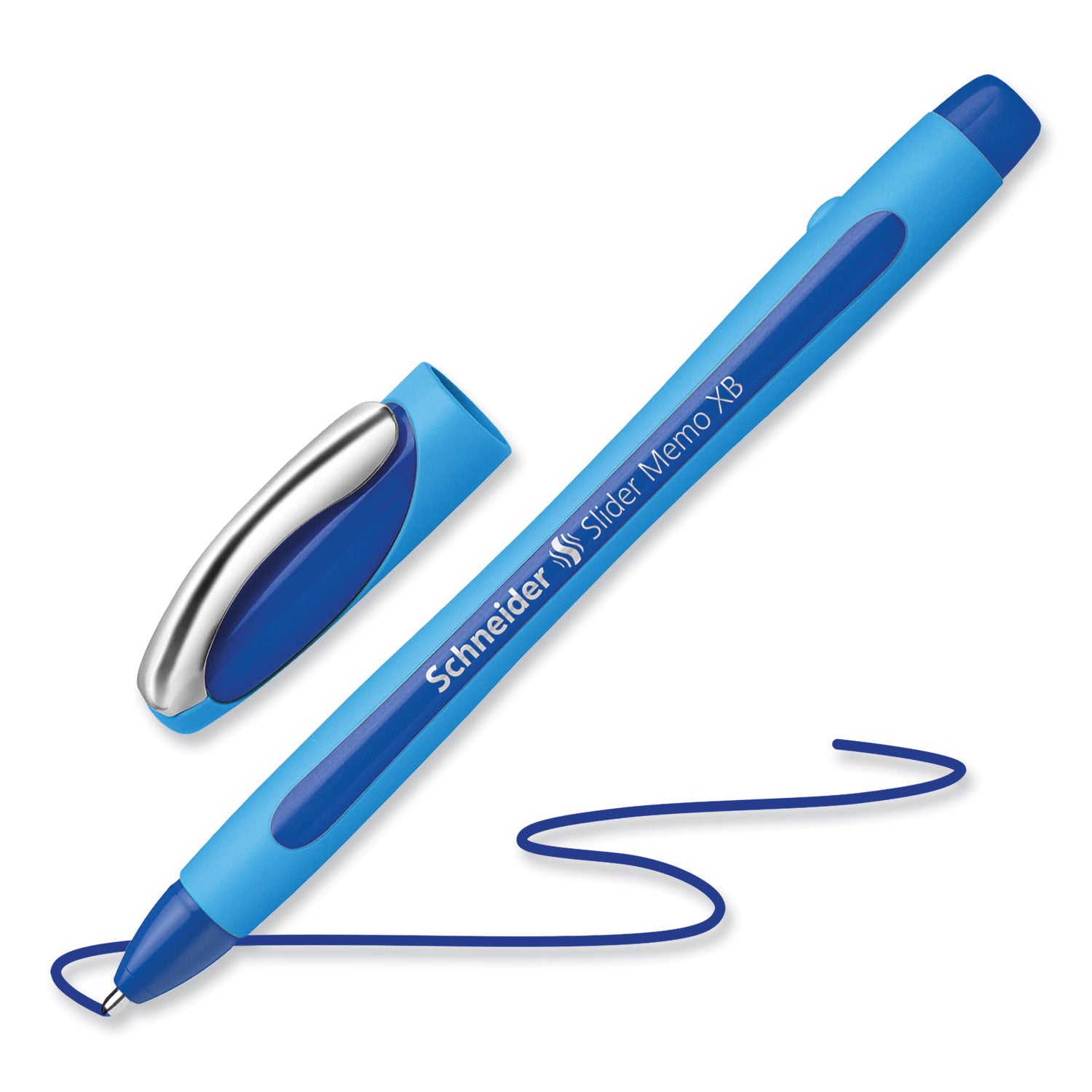Schneider Slider Memo XB Ballpoint Pen - 1.4 mm Extra Broad Pen Point - Blue Ink - Blue Rubberized, Light Blue Barrel - Stainless Steel Tip - 10 / Pack