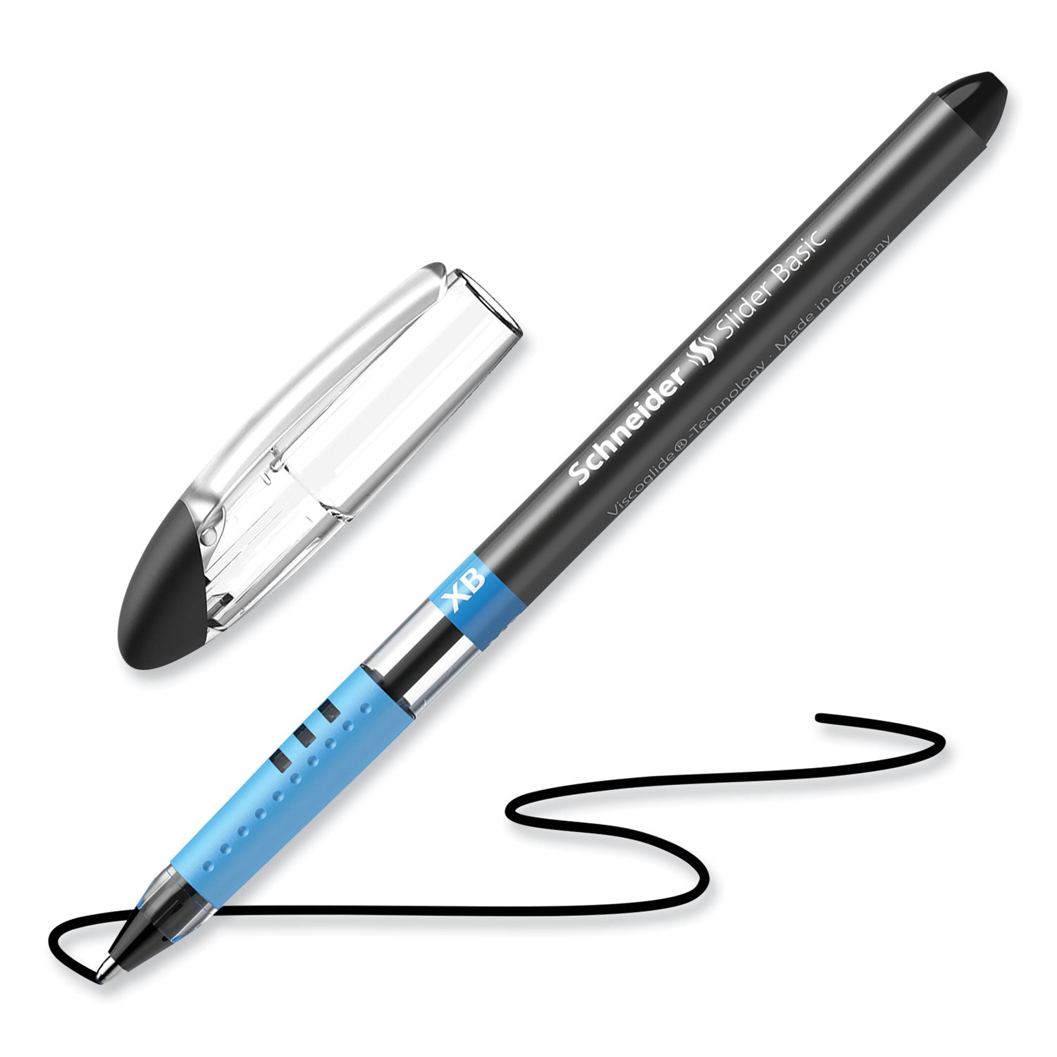 Schneider Slider Basic XB Ballpoint Pen - 1.4 mm Extra Broad Pen Point - Black Ink - Transparent Rubberized, Black, Silver Barrel - Stainless Steel Tip - 10 / Pack