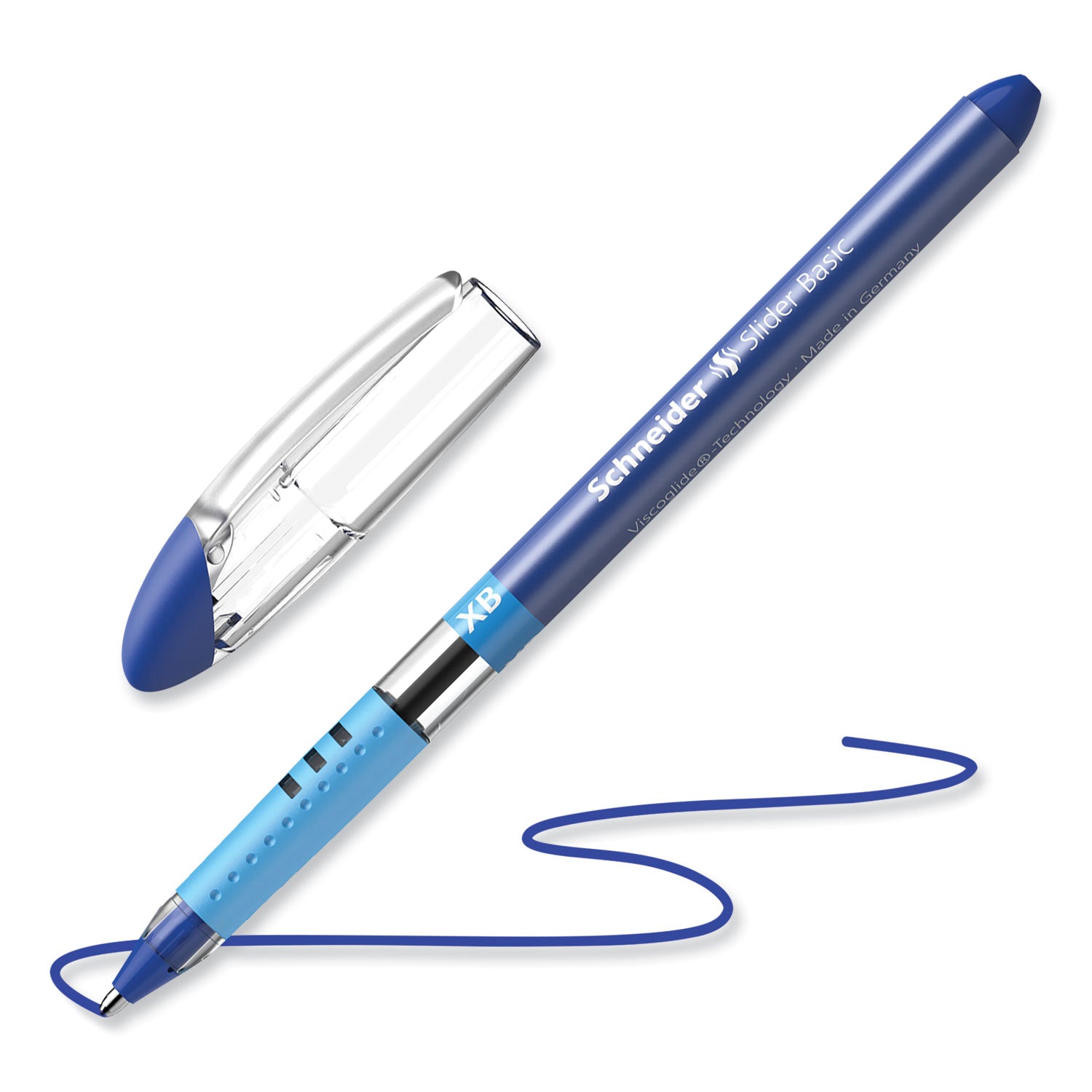 Schneider Slider Basic XB Ballpoint Pen - 1.4 mm Extra Broad Pen Point - Blue Ink - Blue Rubberized, Transparent, Silver Barrel - Stainless Steel Tip - 10 / Pack