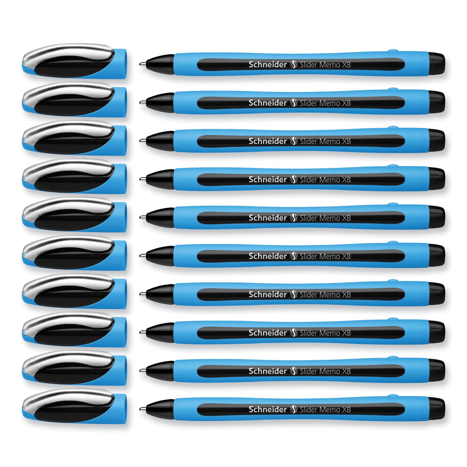 Schneider Slider Memo XB Ballpoint Pen - 1.4 mm Extra Broad Pen Point - Black Ink - Black Rubberized, Light Blue Barrel - Stainless Steel Tip - 10 / Pack