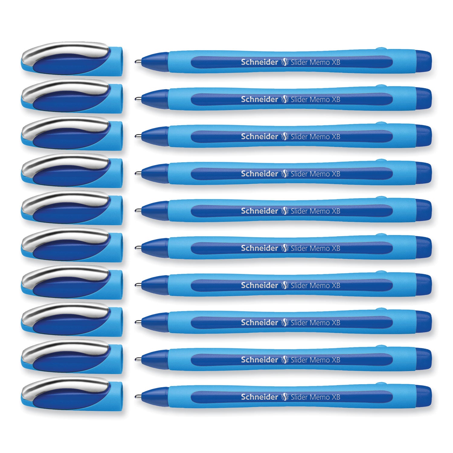 Schneider Slider Memo XB Ballpoint Pen - 1.4 mm Extra Broad Pen Point - Blue Ink - Blue Rubberized, Light Blue Barrel - Stainless Steel Tip - 10 / Pack