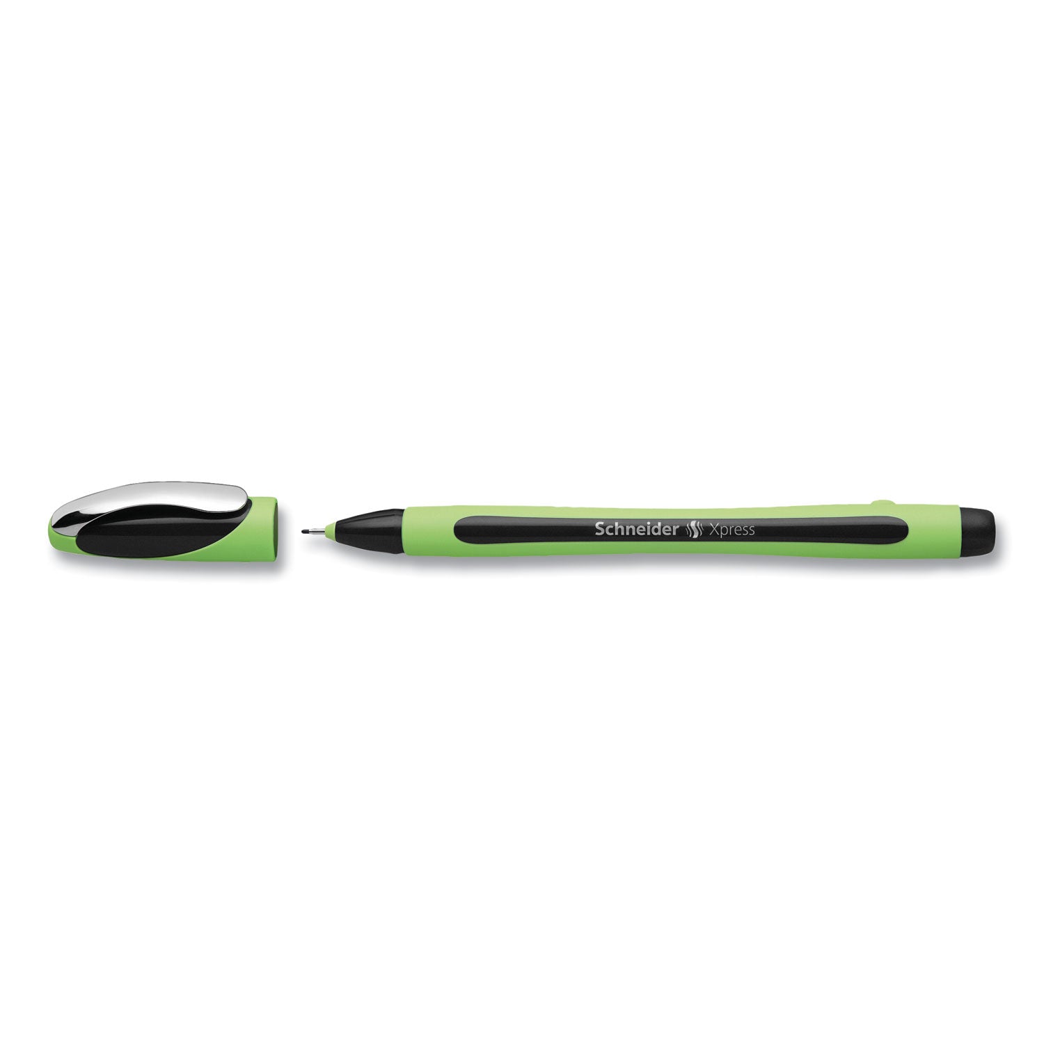 Schneider Xpress Fineliner Pen - 0.8 mm Medium Pen Point - Black Ink - Black Rubberized, Green Barrel - Stainless Steel Tip - 10 / Pack