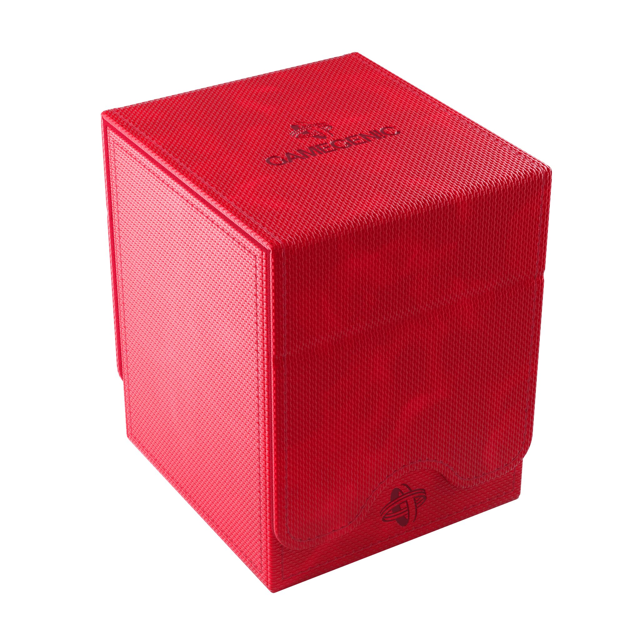 Gamegenic Squire Plus 100+ XL Convertible Deck Box - Holds 100 Double-Sleeved Cards! Premium Commander Card Case, Detachable Slide Card Case, Armorfyber Surface, Red Color, Made