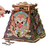iDventure Cluepuzzle Pyramid of The Sun | Wooden 3D Puzzle & Escape Room Box | Sequential Riddles with Hidden Treasure | Fun Family Game Night Activity for Ages 10+