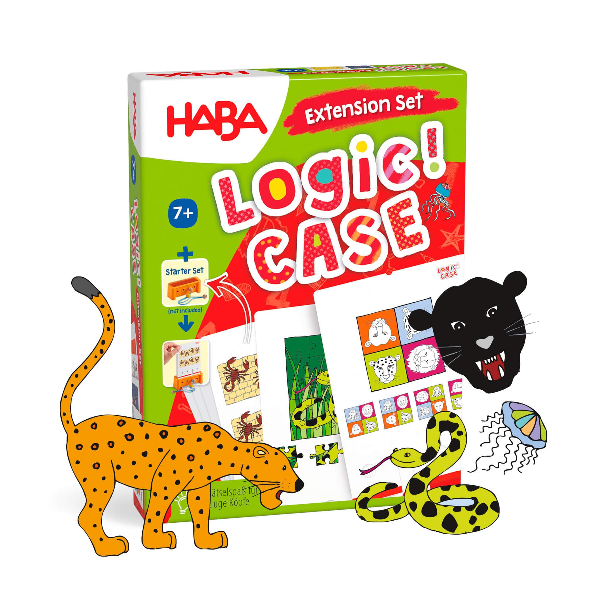 HABA Logic Case Extension Set: Dangerous Animals Ages 7+ Travel Games, Learning Toys, Flash Cards for Kids, Brain Teaser Puzzle Games