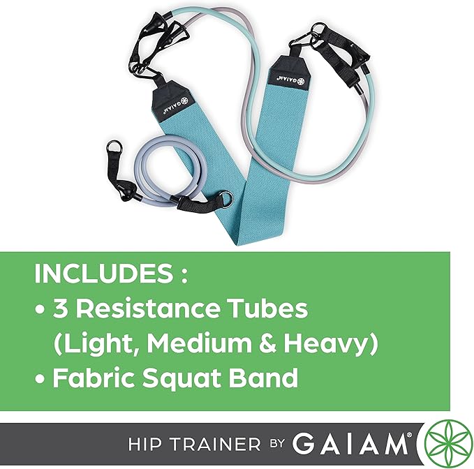 Gaiam Squat Band & Hip Trainer Set - Fabric Resistance Band with 3 Adjustable Resistance Tubes, Home Gym Equipment to Exercise Thigh, Leg, Hip, Glute, Booty & Core - Home Gym & Travel Workout Bands