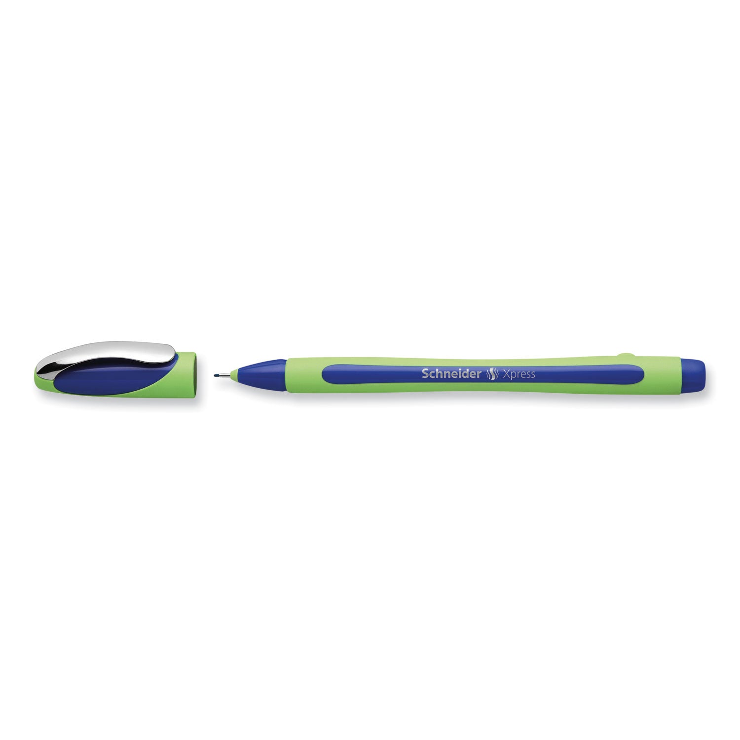 Schneider Xpress Fineliner Pen - 0.8 mm Medium Pen Point - Blue Ink - Blue Rubberized, Green Barrel - Stainless Steel Tip - 10 / Pack
