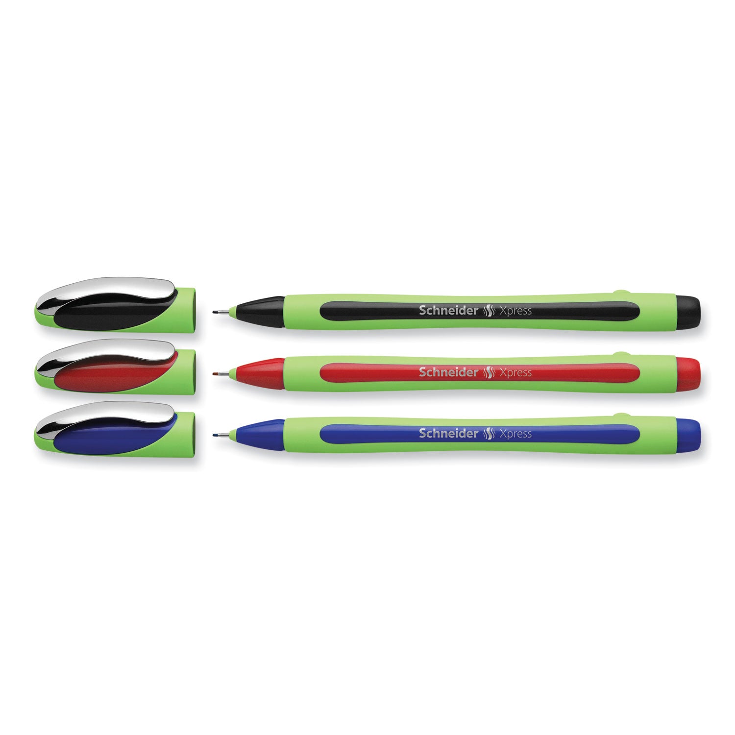 0.8 mm Fine Pen Point - Black, Blue, Red Ink - Water Based - Rubberized Barrel - Metal, Fiber Tip - Writing - 10 / Pack