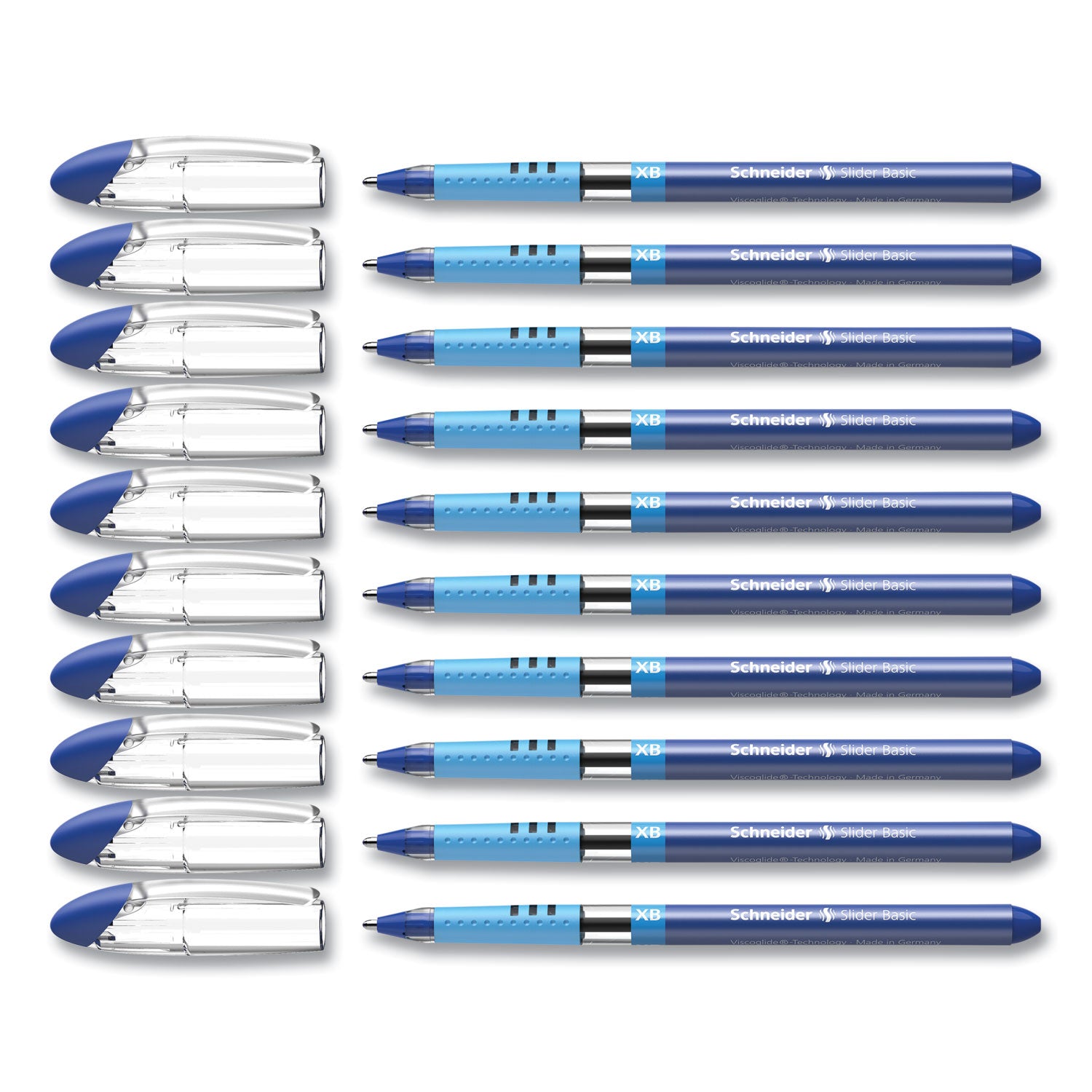 Schneider Slider Basic XB Ballpoint Pen - 1.4 mm Extra Broad Pen Point - Blue Ink - Blue Rubberized, Transparent, Silver Barrel - Stainless Steel Tip - 10 / Pack