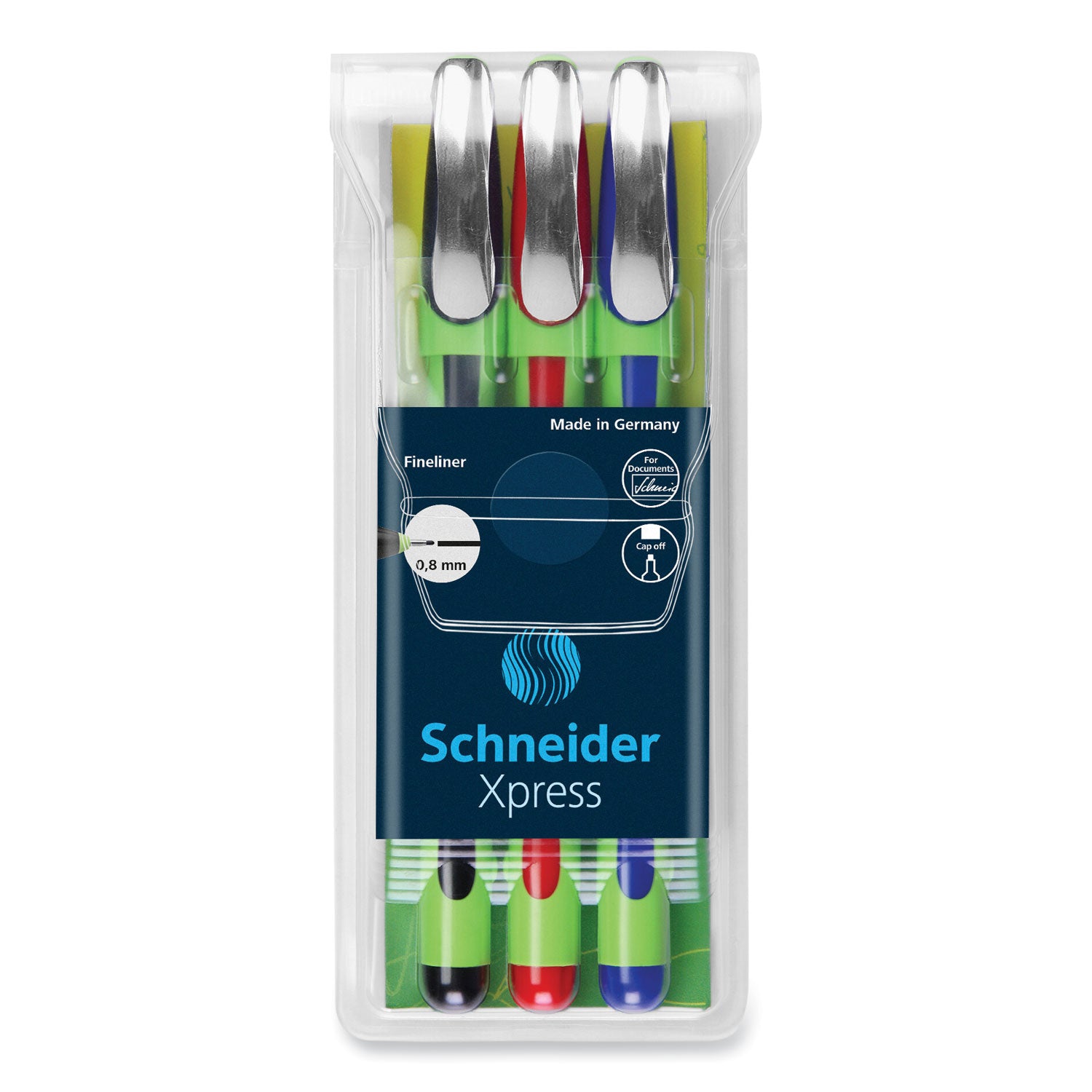 0.8 mm Fine Pen Point - Black, Blue, Red Ink - Water Based - Rubberized Barrel - Metal, Fiber Tip - Writing - 10 / Pack