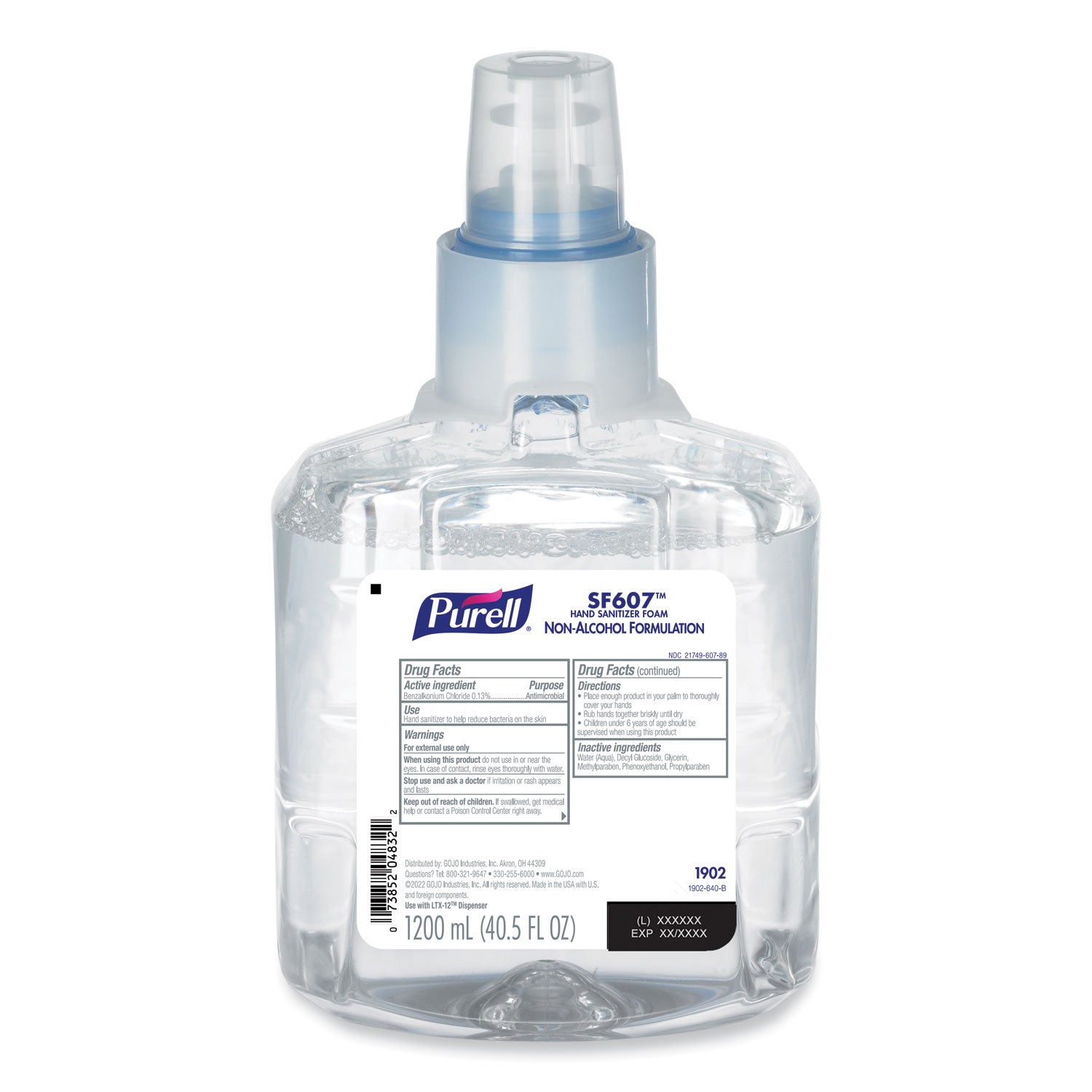 PURELL Hand Sanitizer Foam Refill, Fragrance-Free, 1.27 Quart Pump Bottle, Alcohol-Free, Anti-Irritant, Dye-Free, Recyclable, Lockable, Clear, 2/Carton