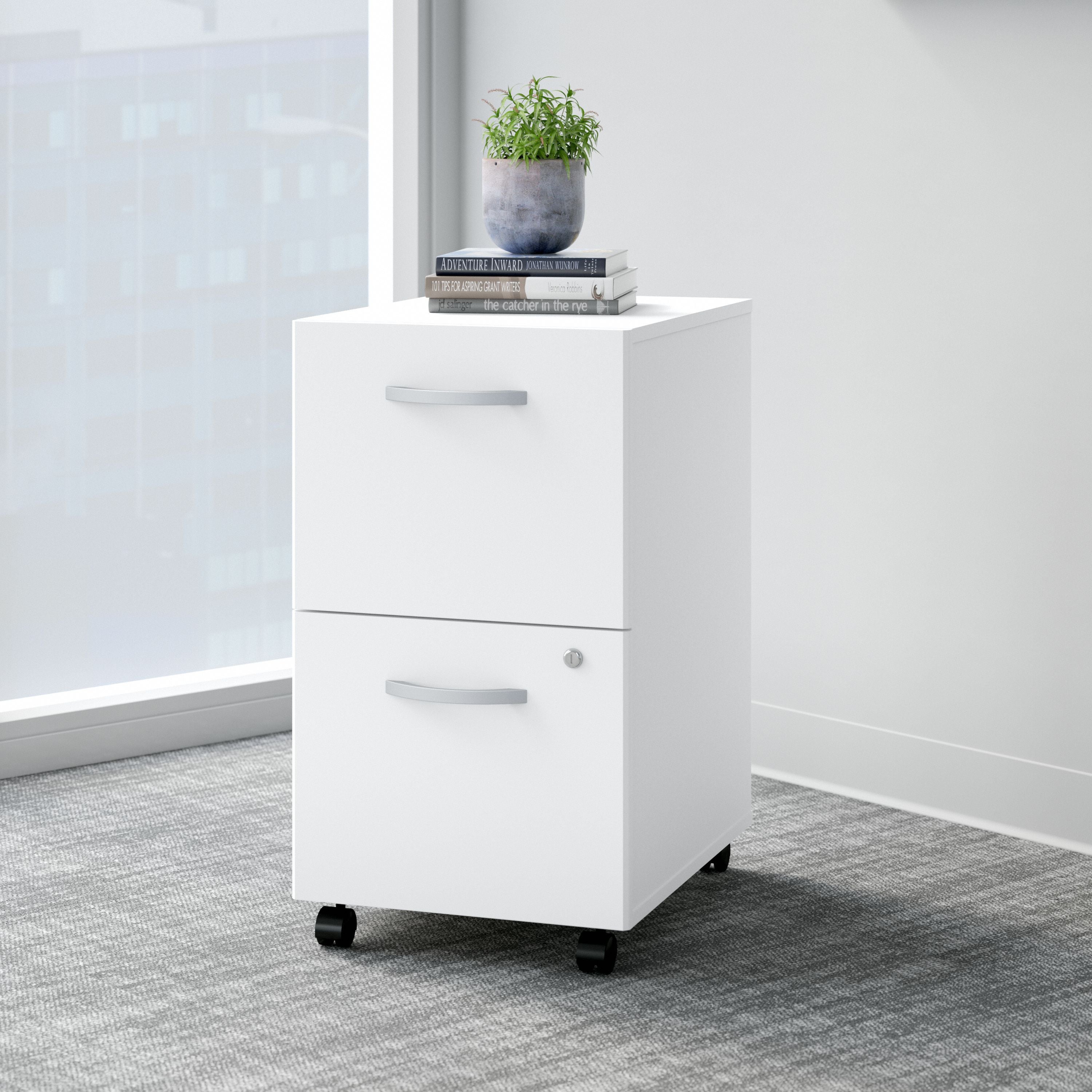 Bush Business Furniture Easy Office 2 Drawer Mobile File Cabinet in Pure White - Assembled - 15.71" Width x 20.16" Depth x 27.79" Height