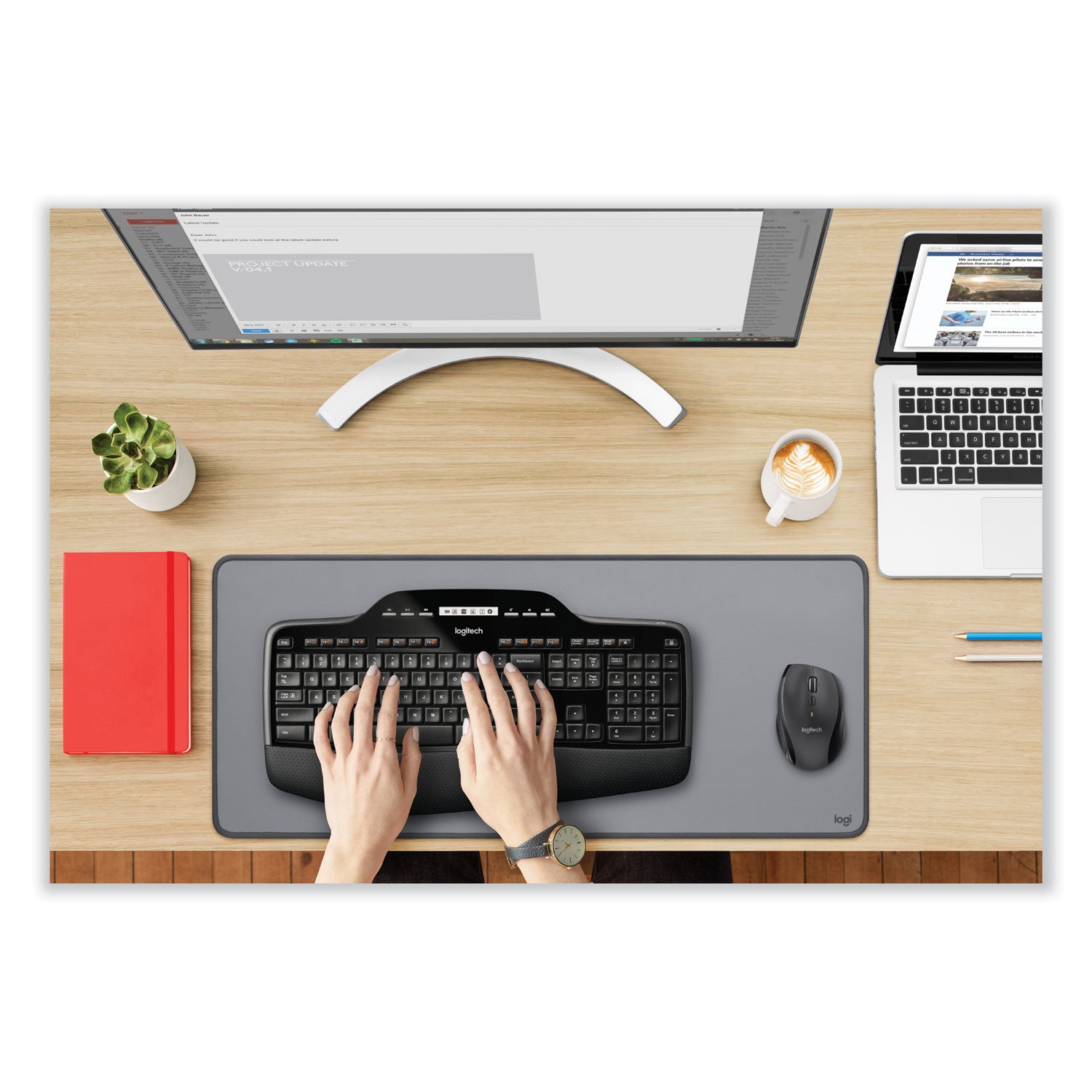USB Wireless RF 2.40 GHz Keyboard - Black - USB Wireless RF Mouse - Optical - Scroll Wheel - Black - AA for PC - 1 Each