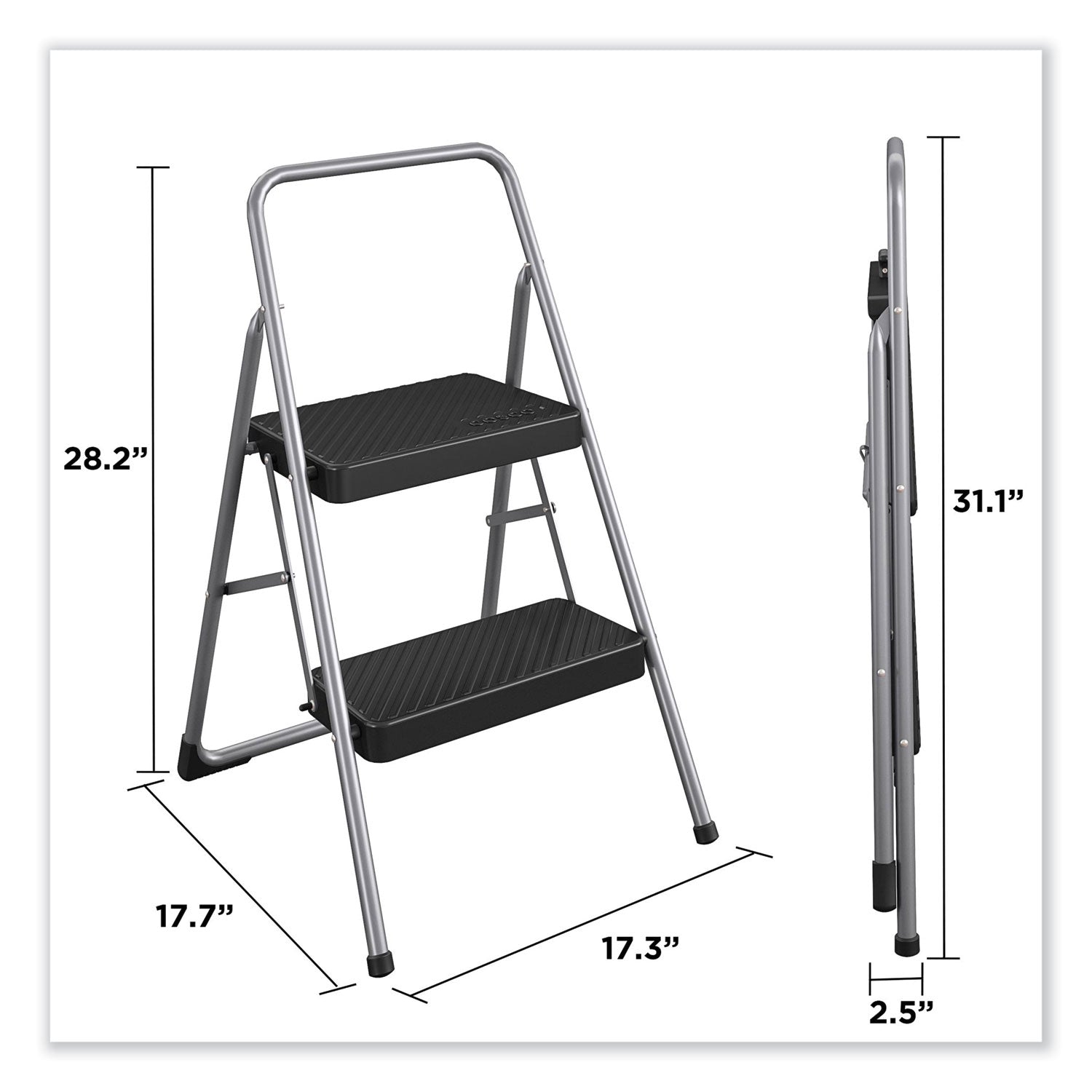 2 Step - 200 lb Load Capacity - 17.3" Width x 18" Depth x 28.2" Height - Gray