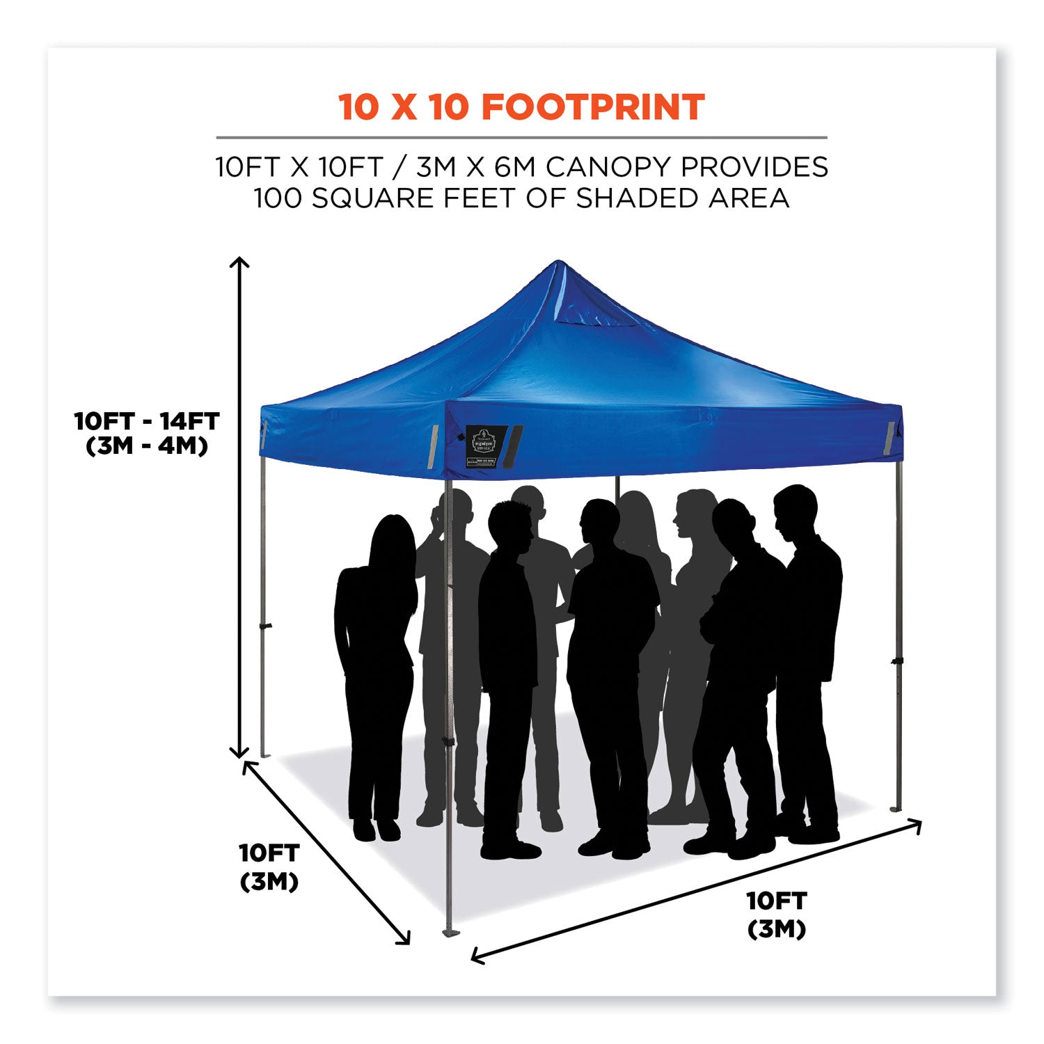 Ergodyne 6000 Heavy-Duty Pop-Up Tent - 10ft x 10ft / 3m x 3m - Canopy StyleBlue - Acrylonitrile Butadiene Styrene (ABS), Plastic, Polyester, Polyurethane - Steel Frame