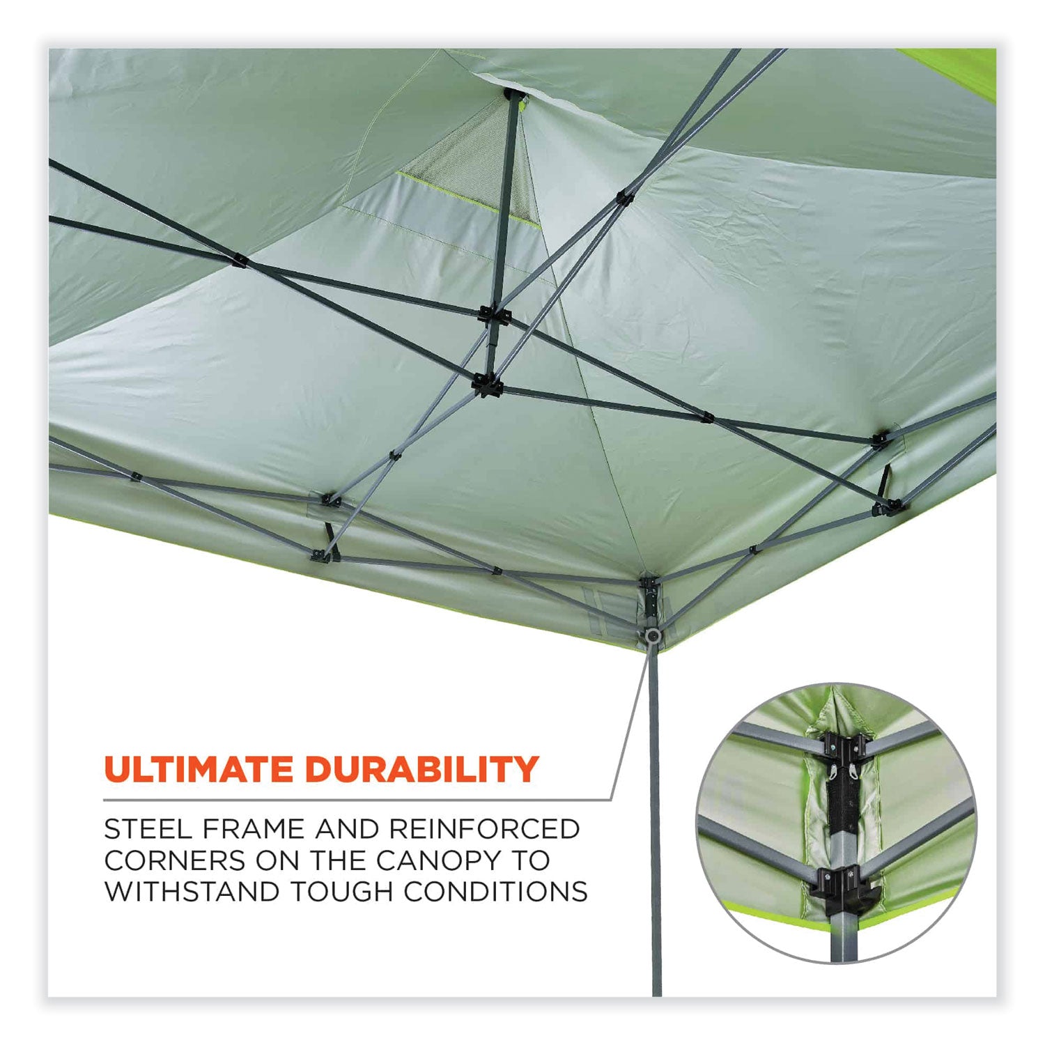 Ergodyne 6051 Heavy-Duty Pop-Up Tent Kit - 10ft x 10ft / 3m x 3m - Canopy StyleLime - Acrylonitrile Butadiene Styrene (ABS), Plastic, Polyester, Polyurethane - Steel Frame