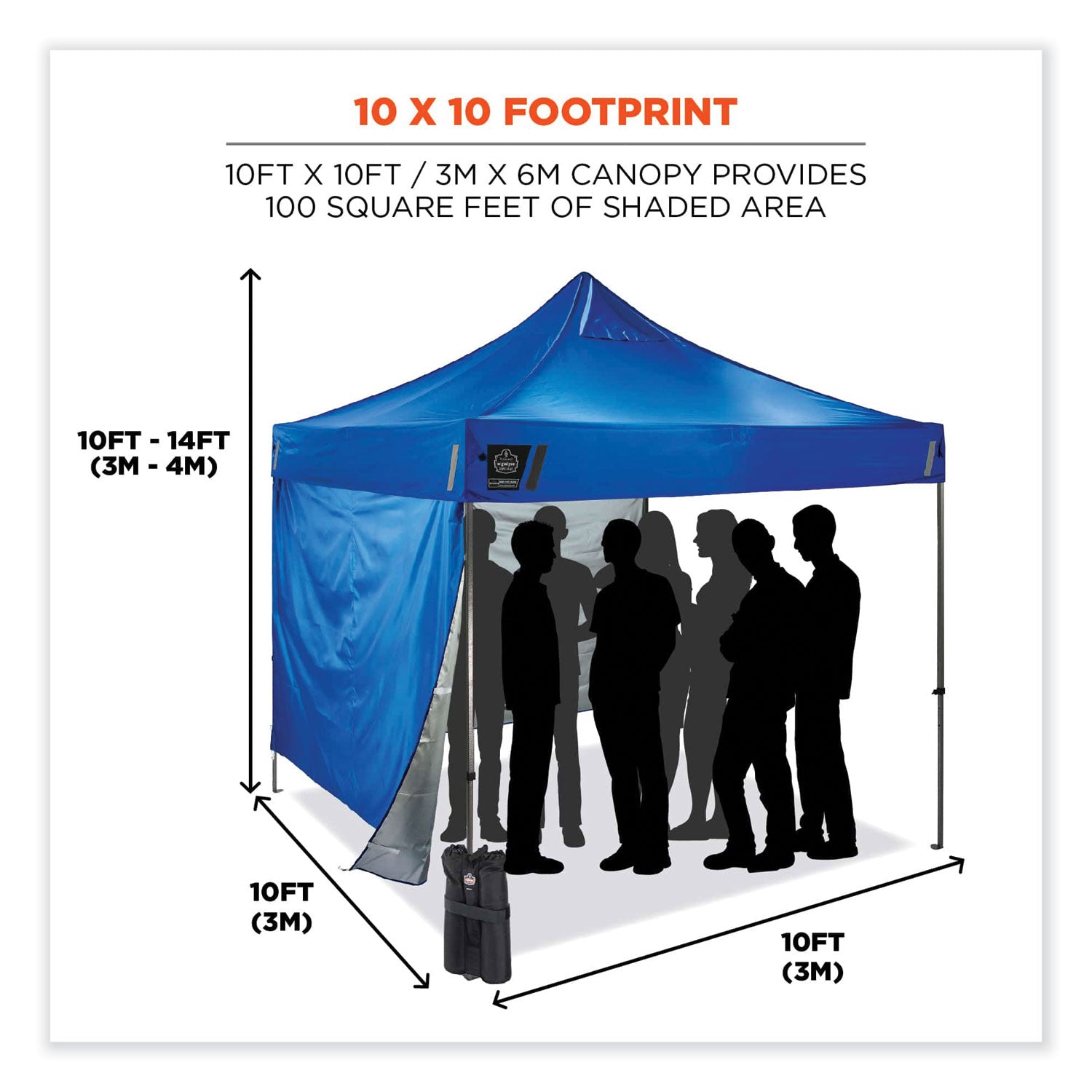 Ergodyne 6051 Heavy-Duty Pop-Up Tent Kit - 10ft x 10ft / 3m x 3m - Canopy StyleBlue - Acrylonitrile Butadiene Styrene (ABS), Plastic, Polyester, Polyurethane - Steel Frame