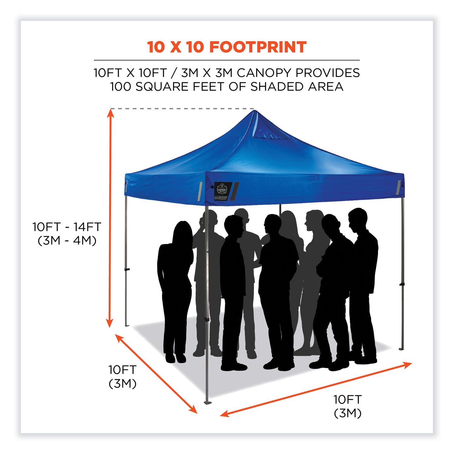 Ergodyne SHAX 6053 Heavy-Duty Pop-Up Tent Kit, Blue, Steel Frame, 10 ft x 10 ft x 14 ft, Includes 1 Tent, 1 Sidewall with Zipper, 3 Sidewalls, Weight Bags, Storage Bag, Polyester Canopy