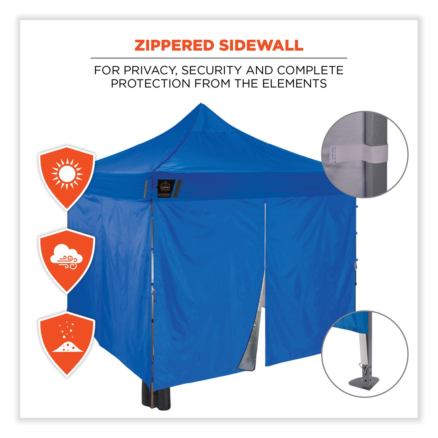 Ergodyne SHAX 6053 Heavy-Duty Pop-Up Tent Kit, Blue, Steel Frame, 10 ft x 10 ft x 14 ft, Includes 1 Tent, 1 Sidewall with Zipper, 3 Sidewalls, Weight Bags, Storage Bag, Polyester Canopy