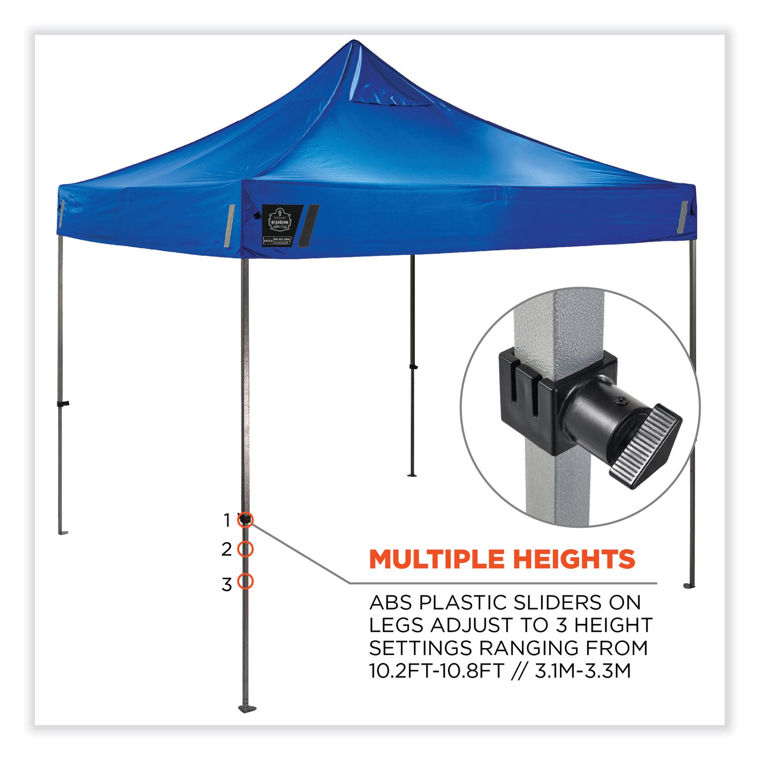 Ergodyne SHAX 6053 Heavy-Duty Pop-Up Tent Kit, Blue, Steel Frame, 10 ft x 10 ft x 14 ft, Includes 1 Tent, 1 Sidewall with Zipper, 3 Sidewalls, Weight Bags, Storage Bag, Polyester Canopy