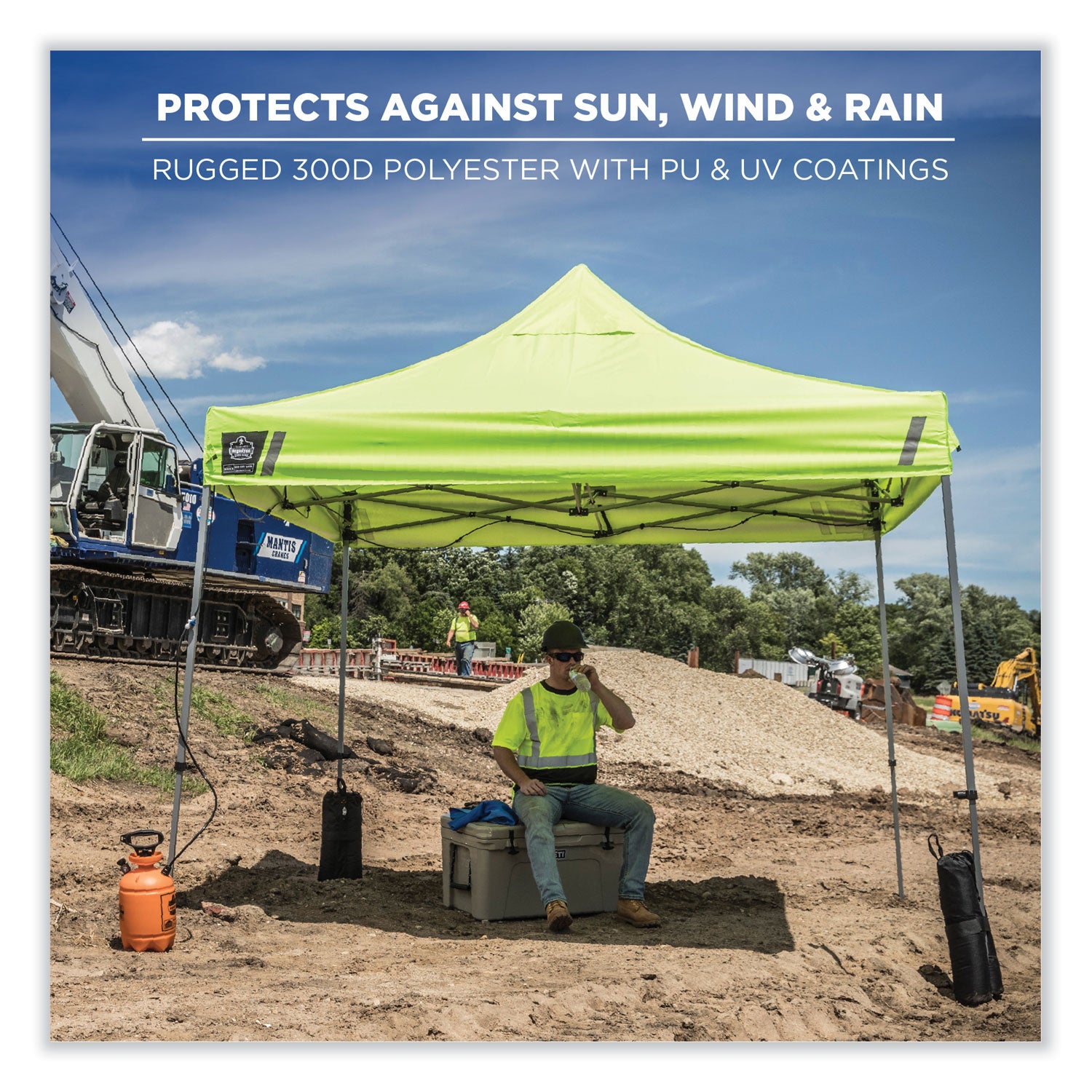 Ergodyne SHAX 6053 Heavy-Duty Pop-Up Tent Kit, Blue, Steel Frame, 10 ft x 10 ft x 14 ft, Includes 1 Tent, 1 Sidewall with Zipper, 3 Sidewalls, Weight Bags, Storage Bag, Polyester Canopy