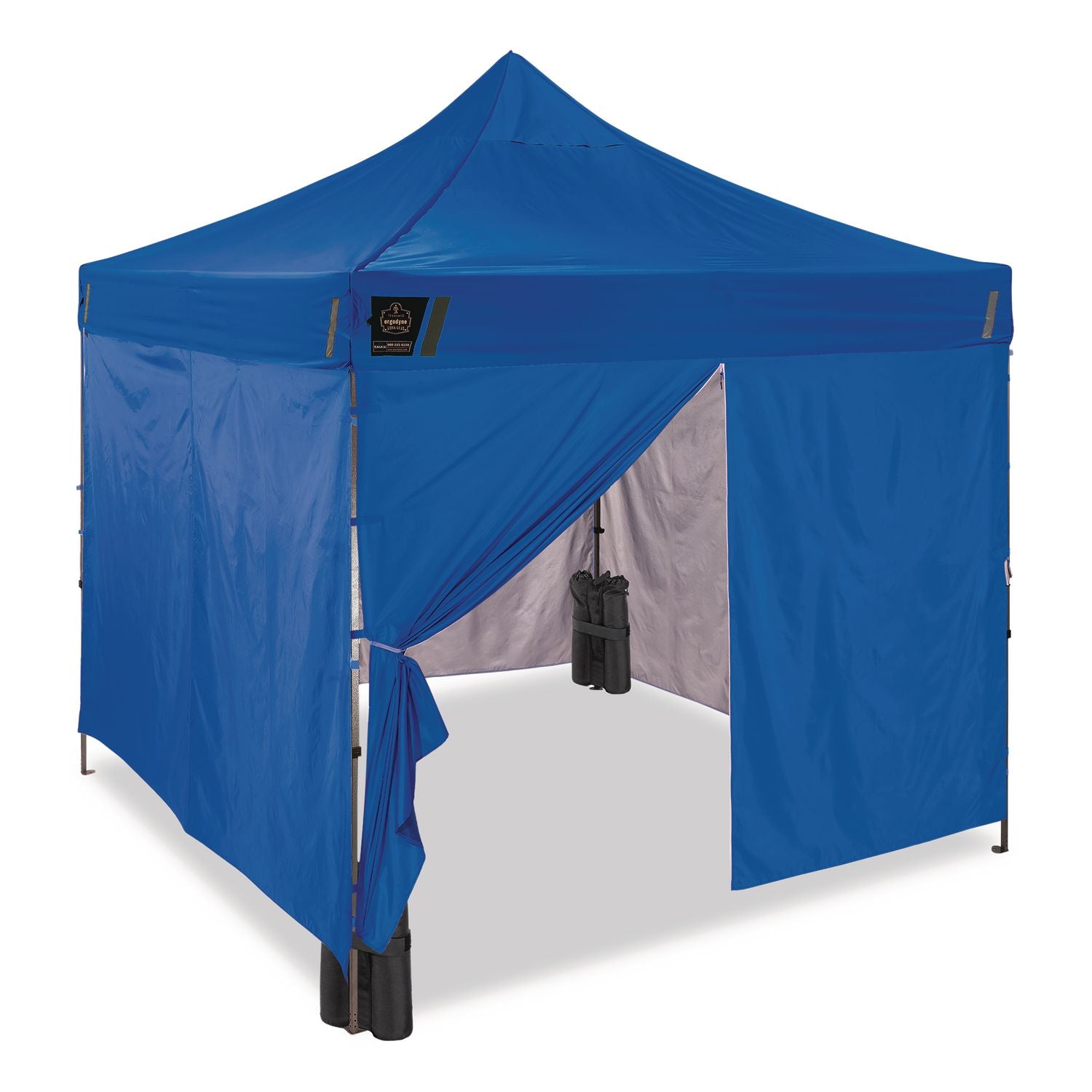 Ergodyne SHAX 6053 Heavy-Duty Pop-Up Tent Kit, Blue, Steel Frame, 10 ft x 10 ft x 14 ft, Includes 1 Tent, 1 Sidewall with Zipper, 3 Sidewalls, Weight Bags, Storage Bag, Polyester Canopy