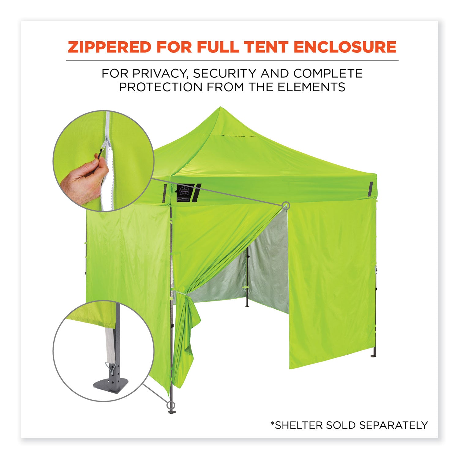 Ergodyne Shax 6096 Pop-Up Tent Sidewall, Water Repellent, Lime, Polyester, 1 Each
