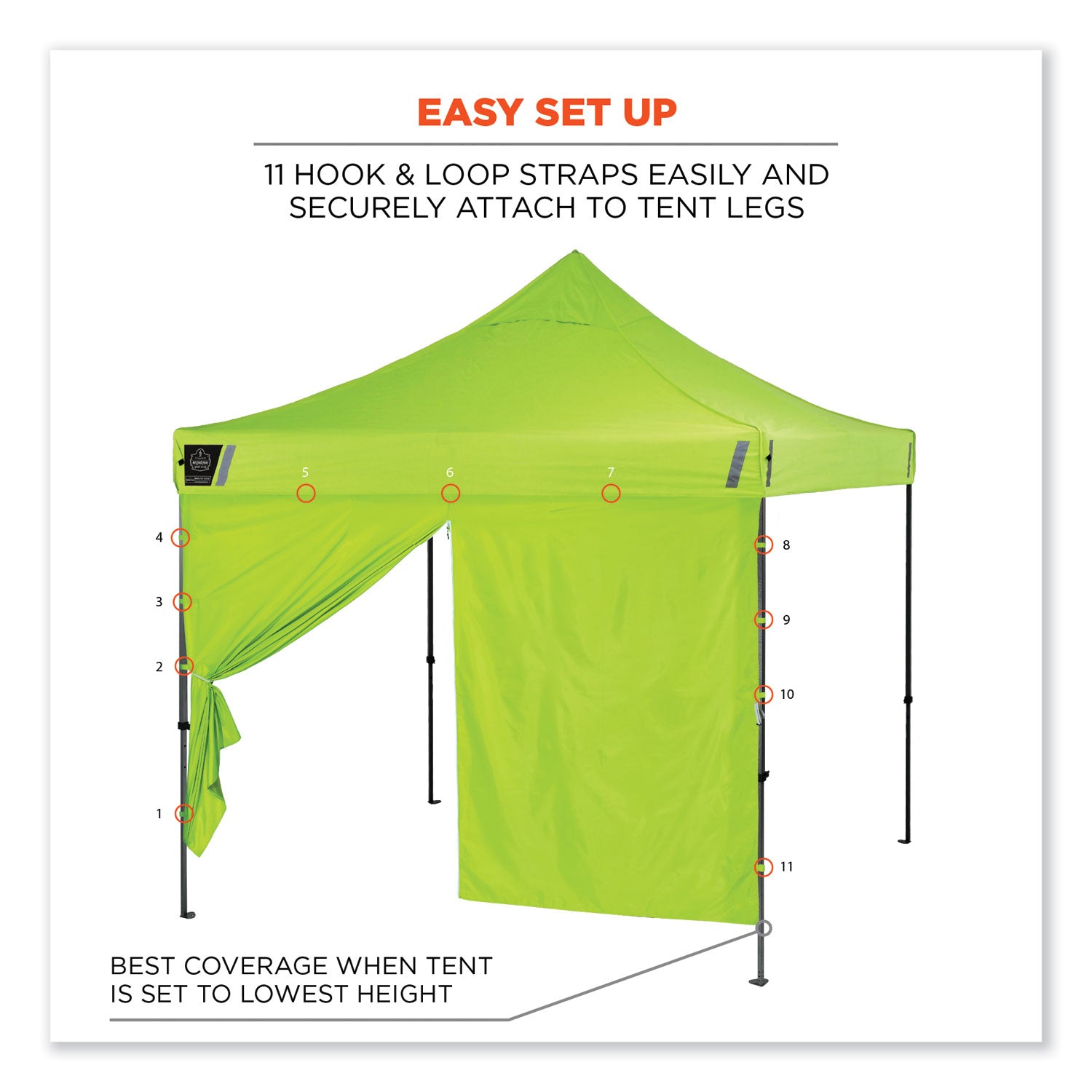 Ergodyne Shax 6096 Pop-Up Tent Sidewall, Water Repellent, Lime, Polyester, 1 Each