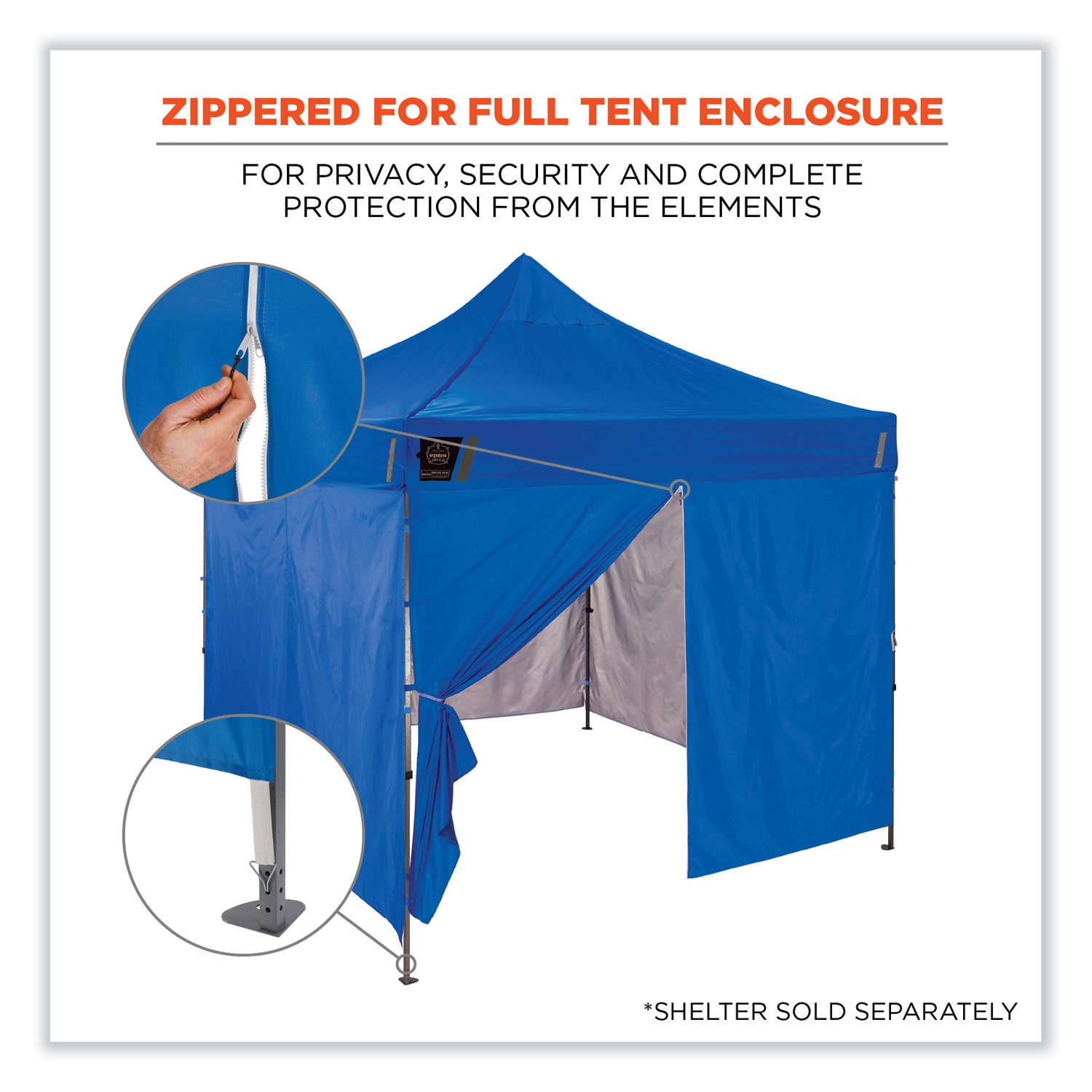 Ergodyne 6096 Pop-Up Tent Sidewall, Water Repellent, Blue, Polyester, 1 Each