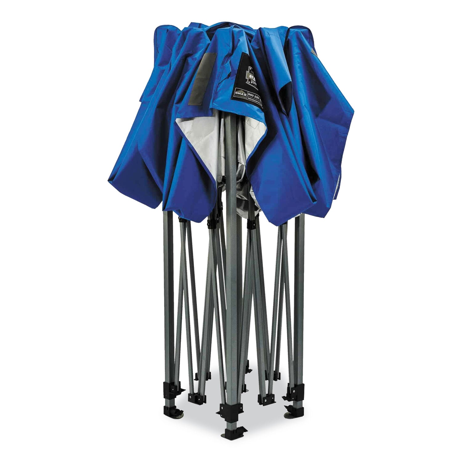 Ergodyne SHAX 6052 Heavy-Duty Pop-Up Canopy Tent Kit, Blue, Steel Frame, 10 ft x 10 ft x 14 ft, Includes 1 Tent, 2 Sidewalls with Mesh Windows, 2 Weight Bags, Storage Bag, 4 Stakes, 4 Ropes, Packaged Quantity: 1 Each