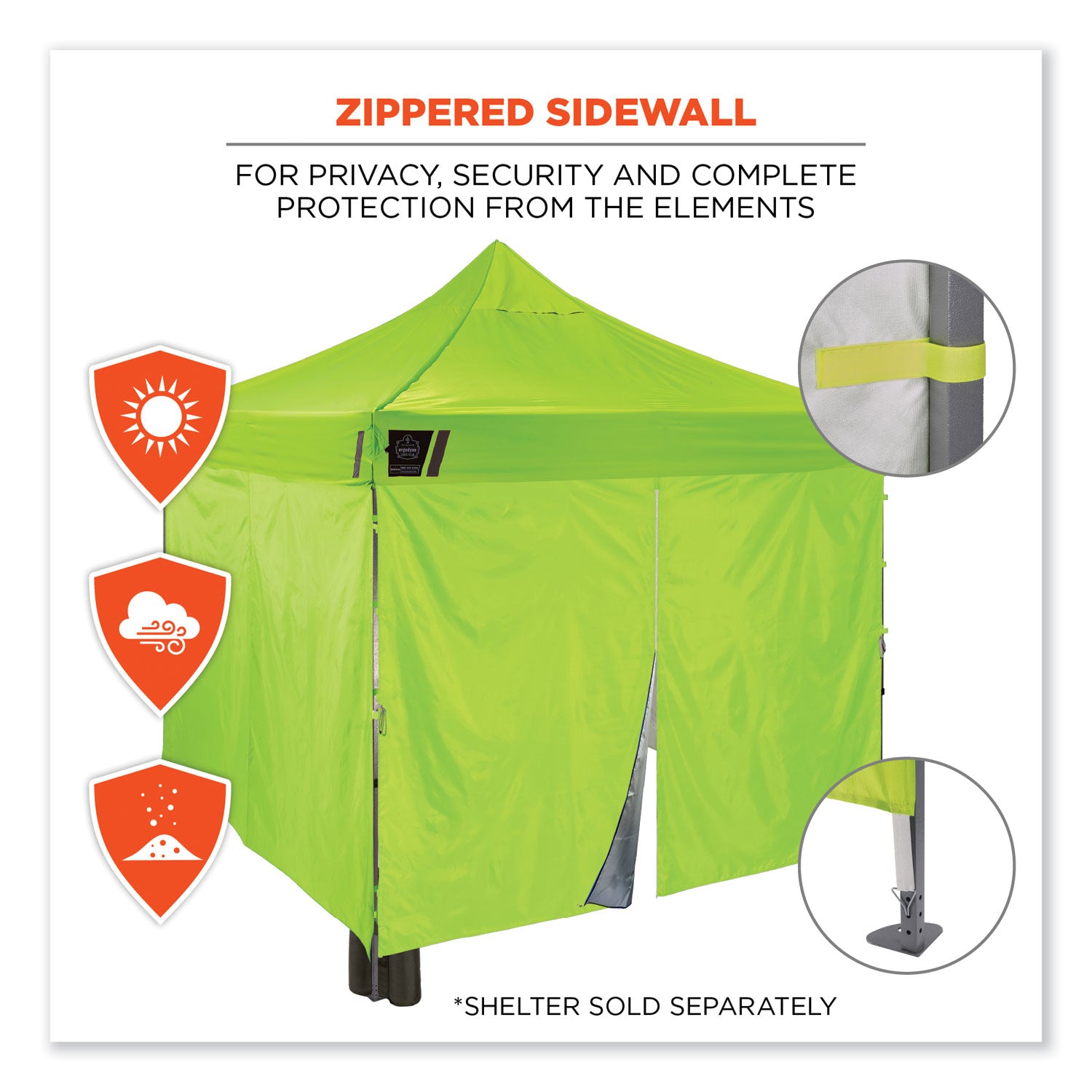 Ergodyne SHAX 6054 Pop-Up Tent Sidewall Kit, Lime, 10 ft x 10 ft, Includes 1 Zippered Sidewall and 3 Standard Sidewalls, Durable Polyester with Polyurethane Coating, Water and UV Resistant, Packaged Quantity: 1 Each