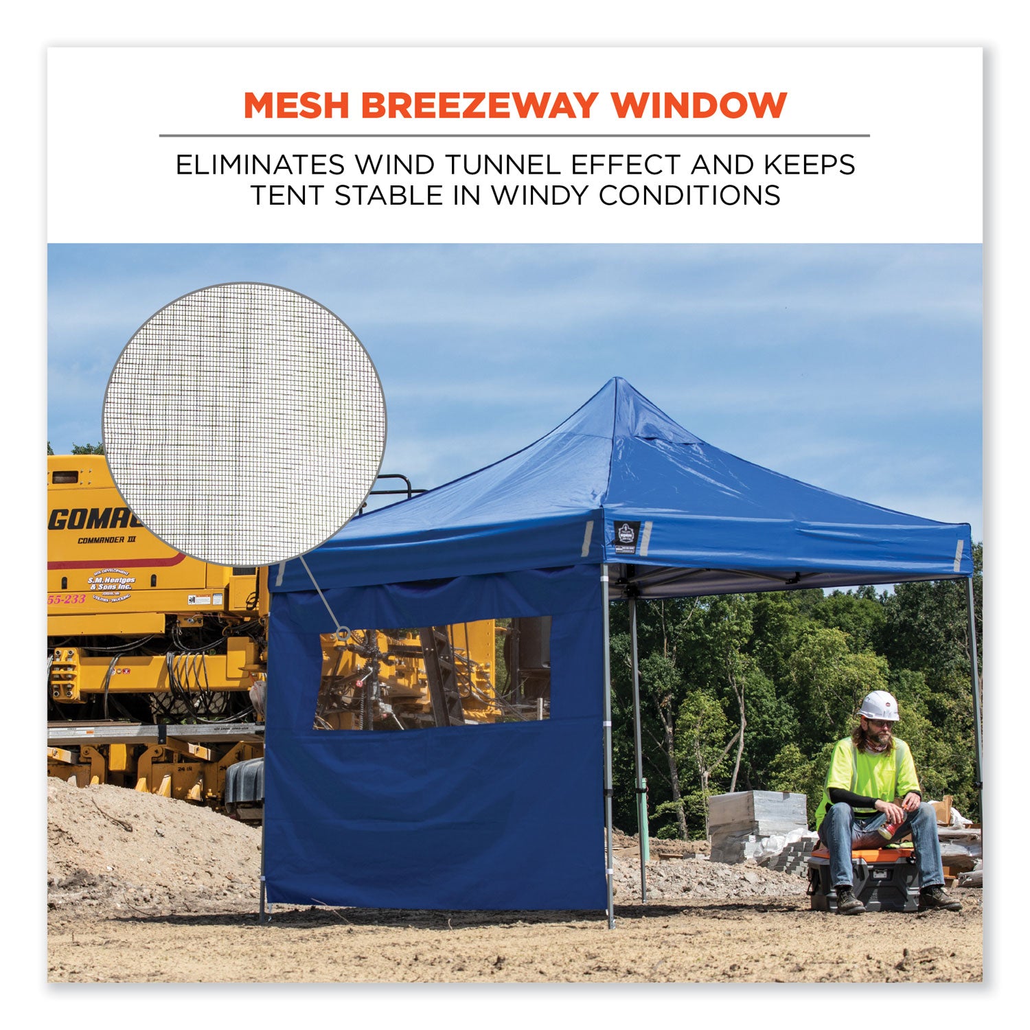 Ergodyne Heavy-Duty Tent Sidewall with Window, Water Repellent, Blue, 1 Each