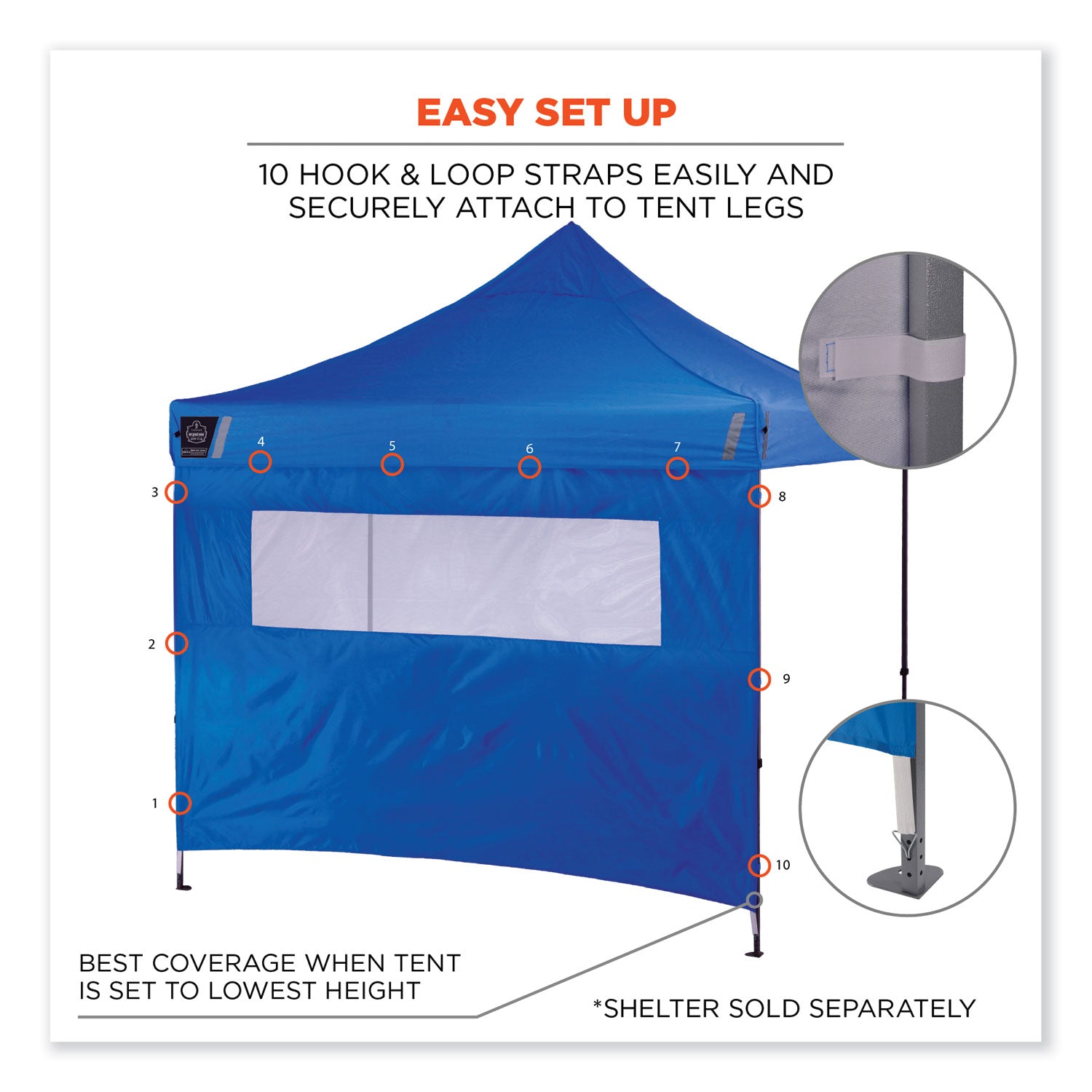 Ergodyne Heavy-Duty Tent Sidewall with Window, Water Repellent, Blue, 1 Each
