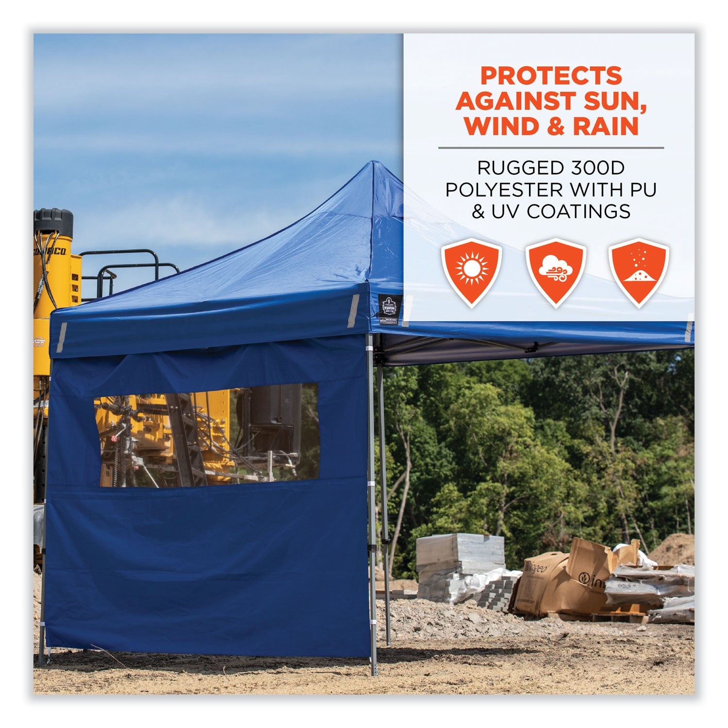 Ergodyne Heavy-Duty Tent Sidewall with Window, Water Repellent, Blue, 1 Each
