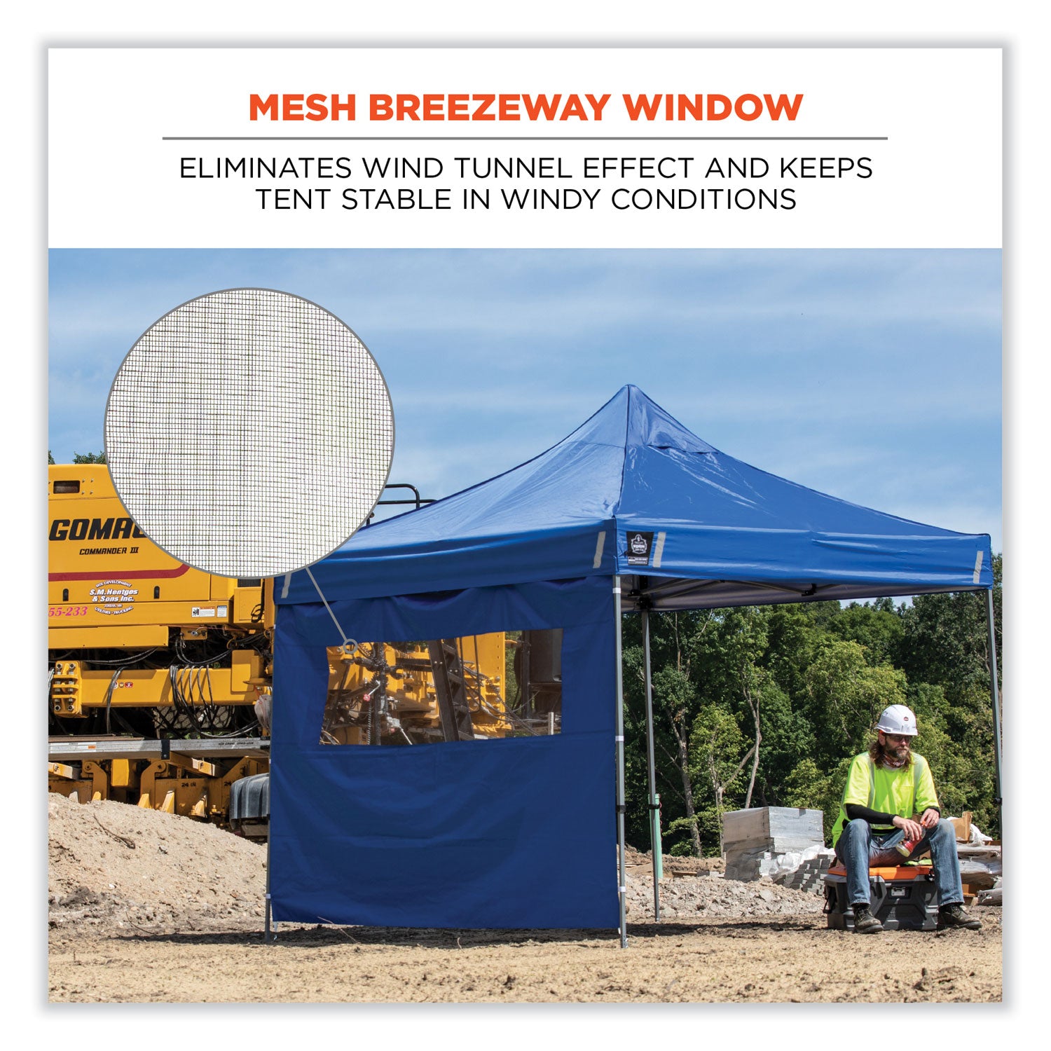 Ergodyne Shax 6092 Heavy-Duty Tent Sidewall with Mesh Window, Water Repellent, Lime, 1 Each